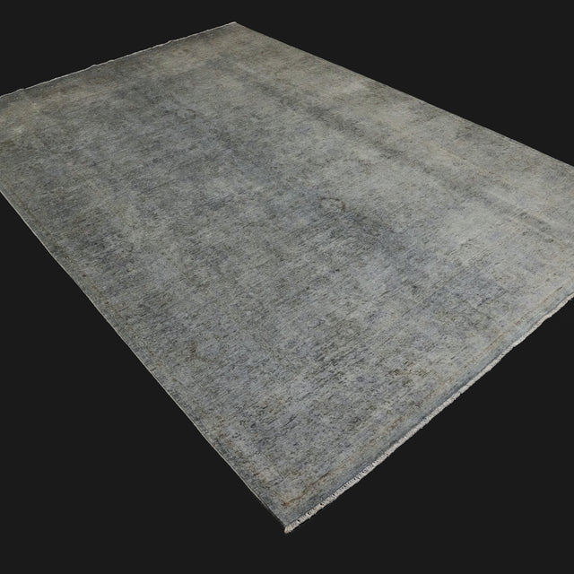 Retro Serisi El Dokuma Vintage Desenli Gri Yün Halı, 203x300 cm — Halıcızade