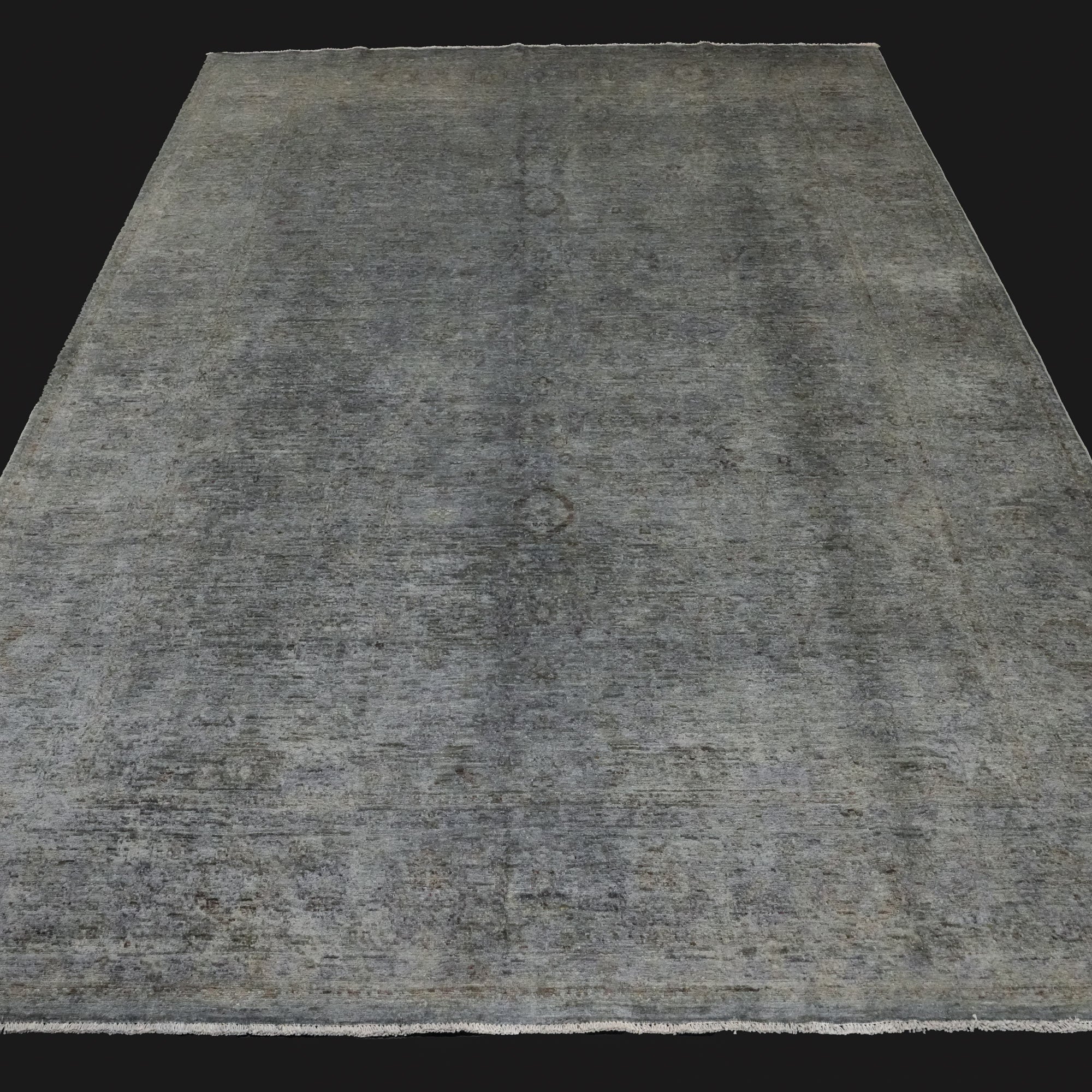 Retro Serisi El Dokuma Vintage Desenli Gri Yün Halı