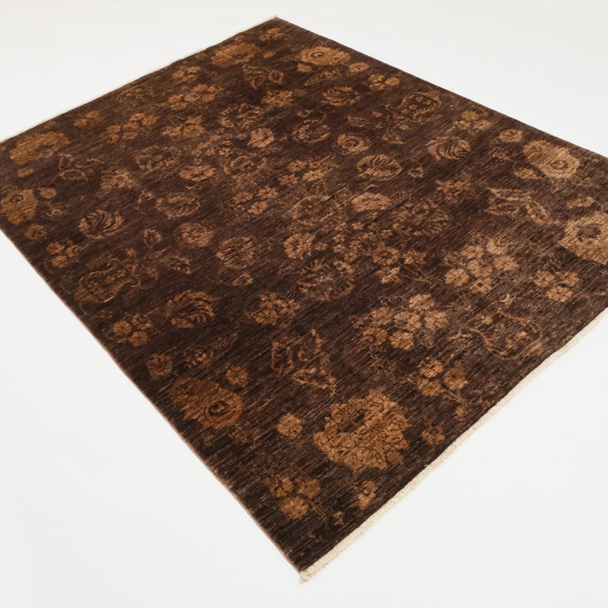 Retro Serisi El Dokuma Kahverengi Yün Vintage Halı