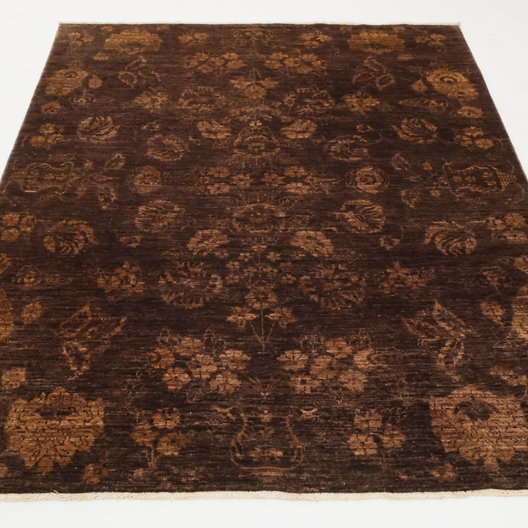 Retro Serisi El Dokuma Kahverengi Yün Vintage Halı