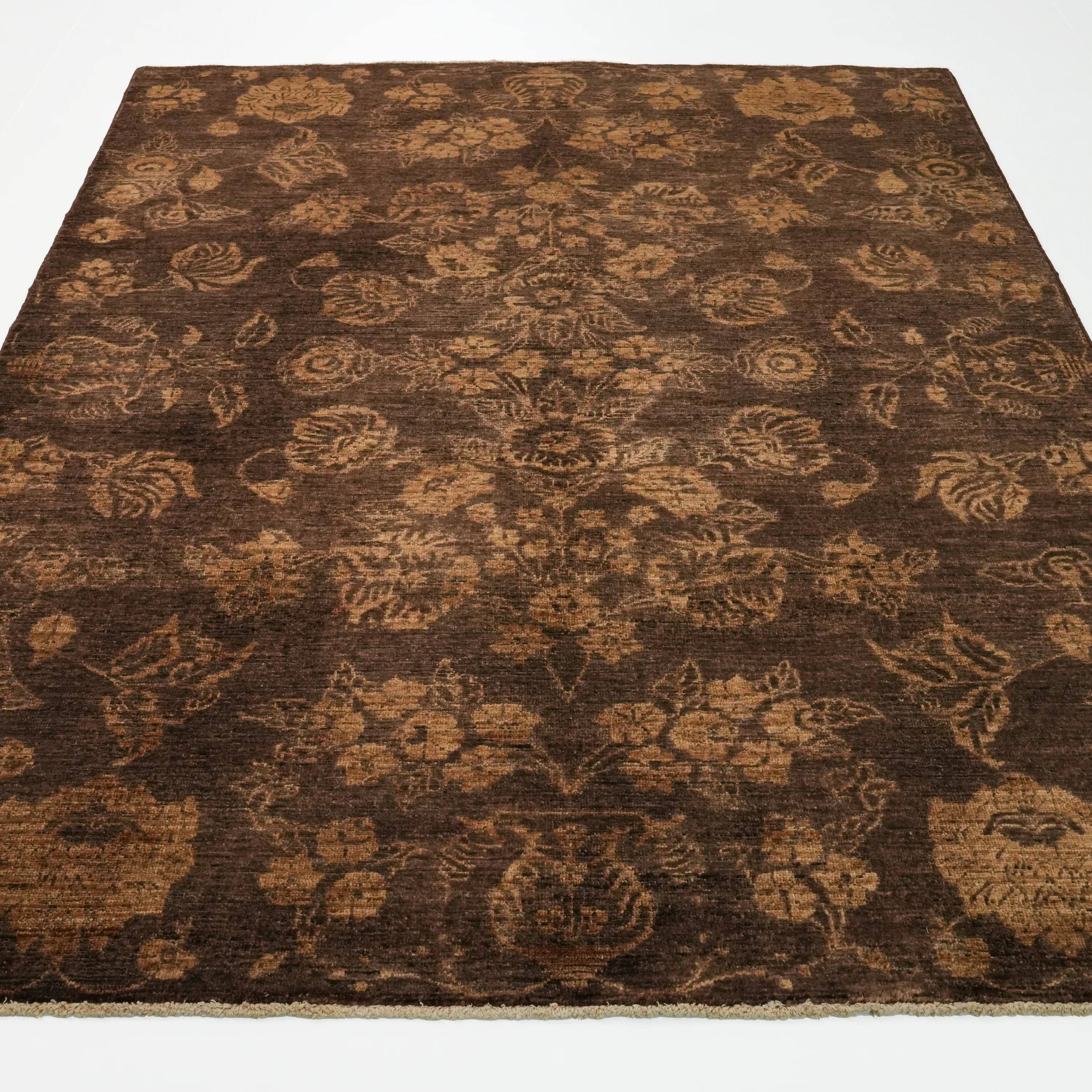 Retro Serisi El Dokuma Vintage Desenli Kahverengi Yün Halı