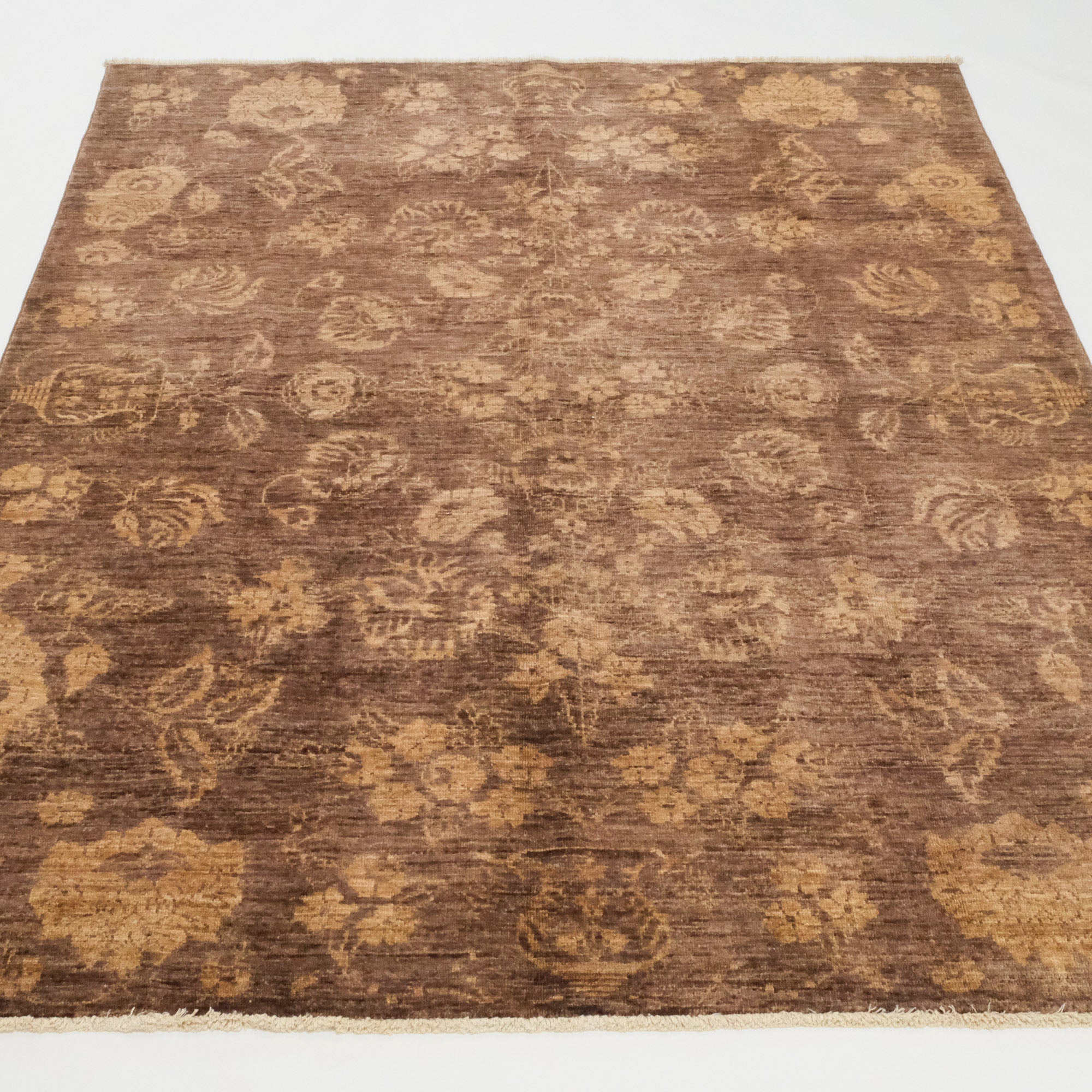 Retro Serisi El Dokuma Kahverengi Yün Vintage Halı