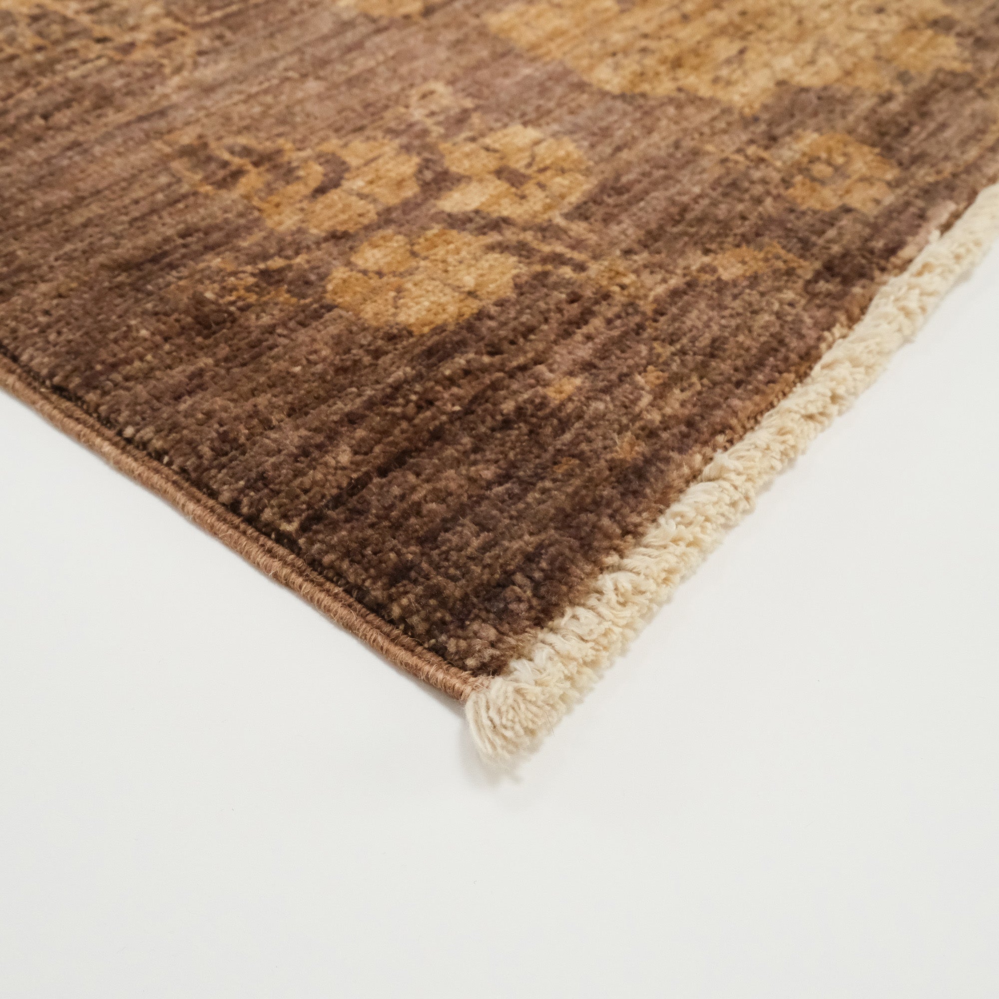 Retro Serisi El Dokuma Kahverengi Yün Vintage Halı