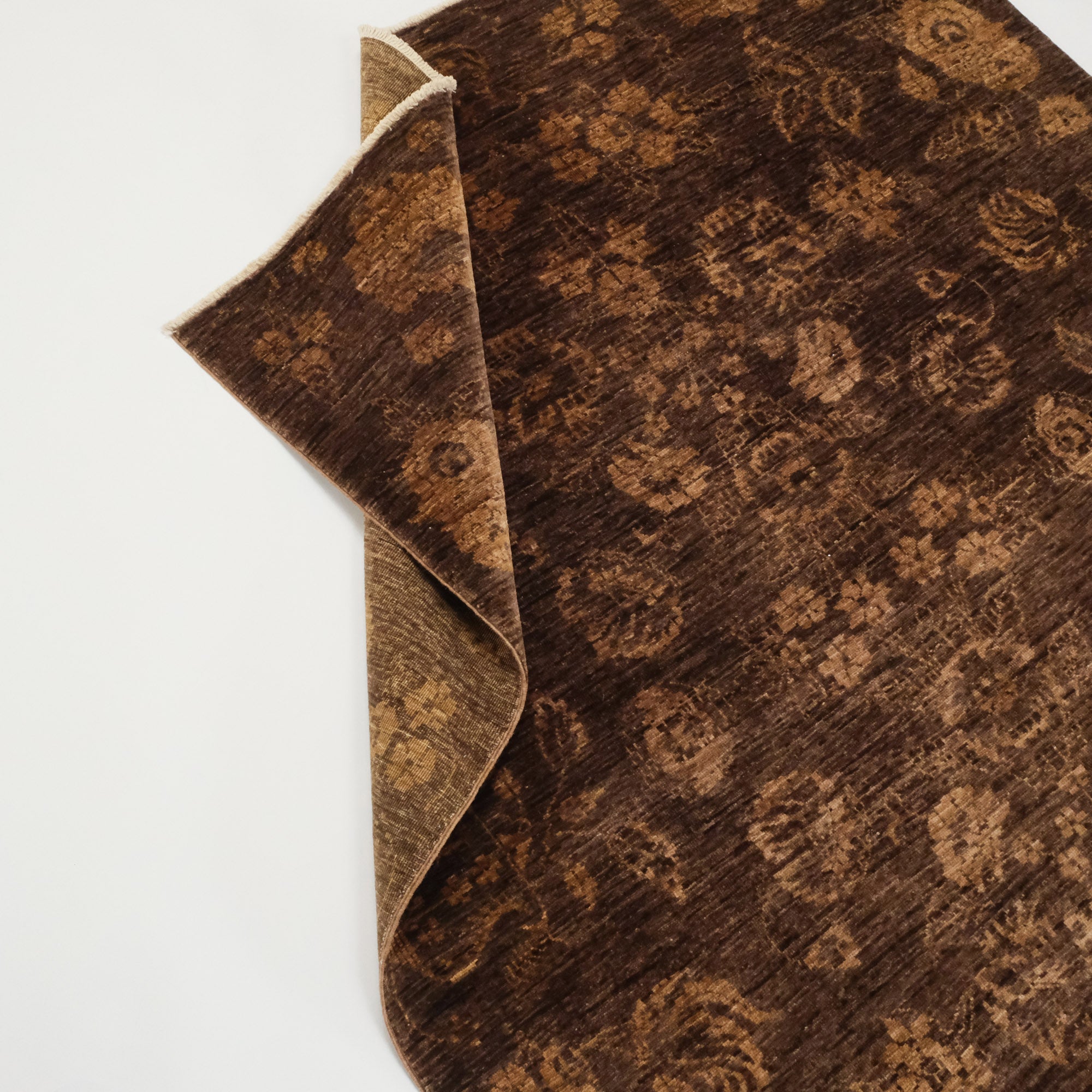 Retro Serisi El Dokuma Kahverengi Yün Vintage Halı