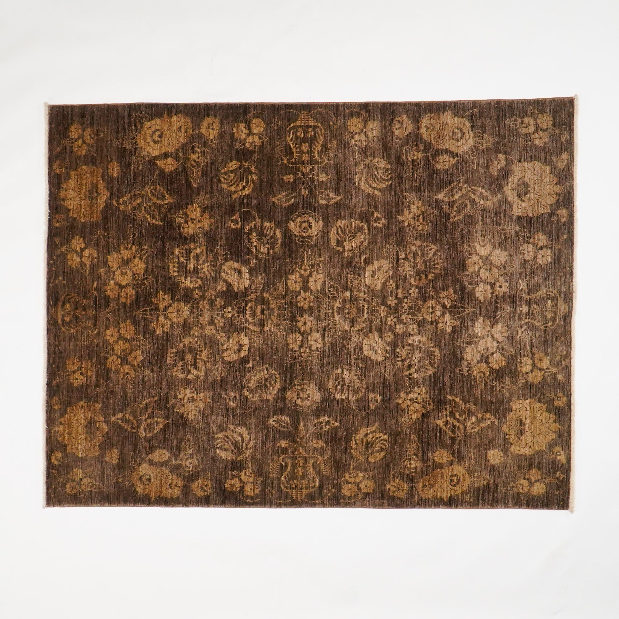 Retro Serisi El Dokuma Kahverengi Yün Vintage Halı