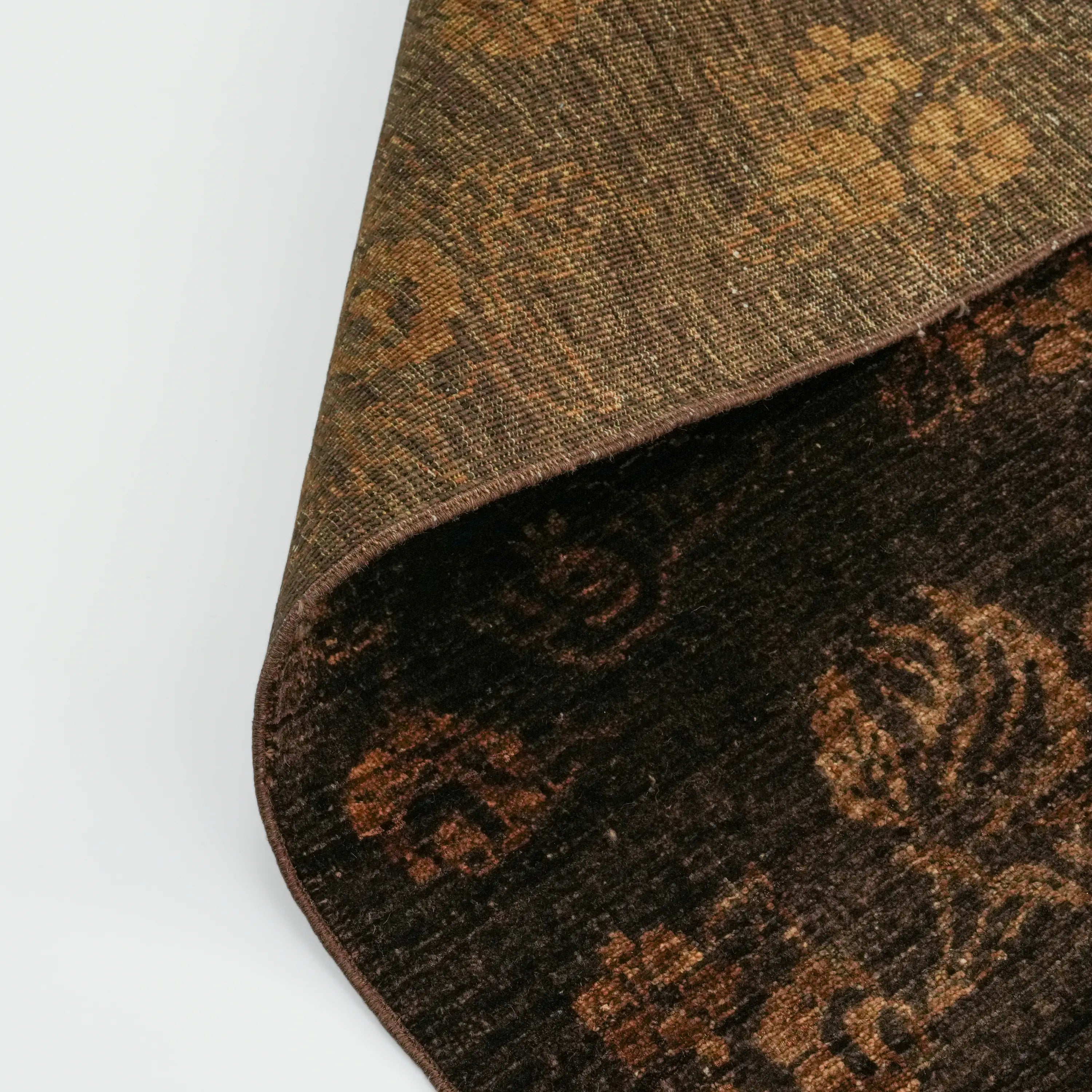 Retro Series Handwoven Vintage Patterned Brown Wool Rug