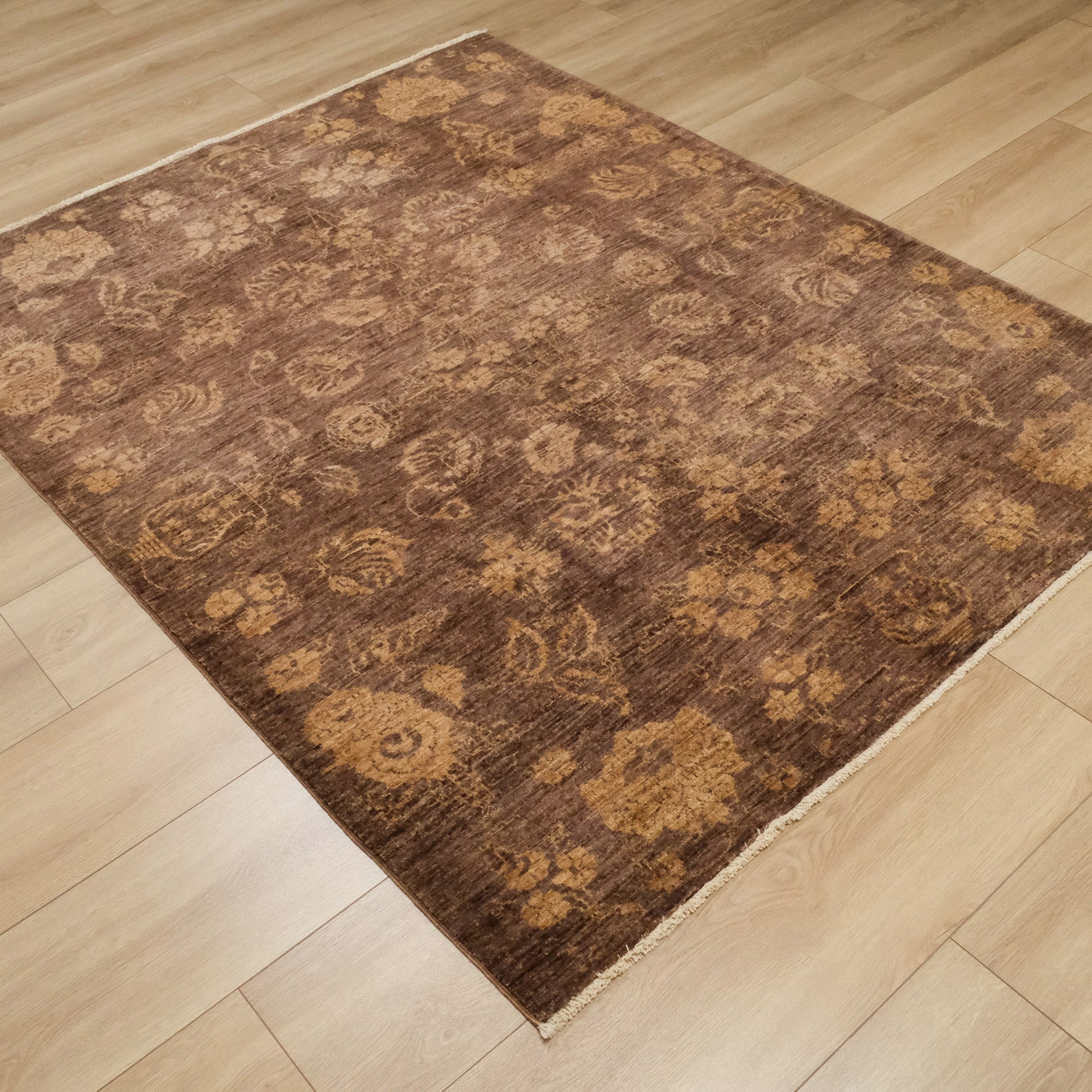 Retro Serisi El Dokuma Kahverengi Yün Vintage Halı