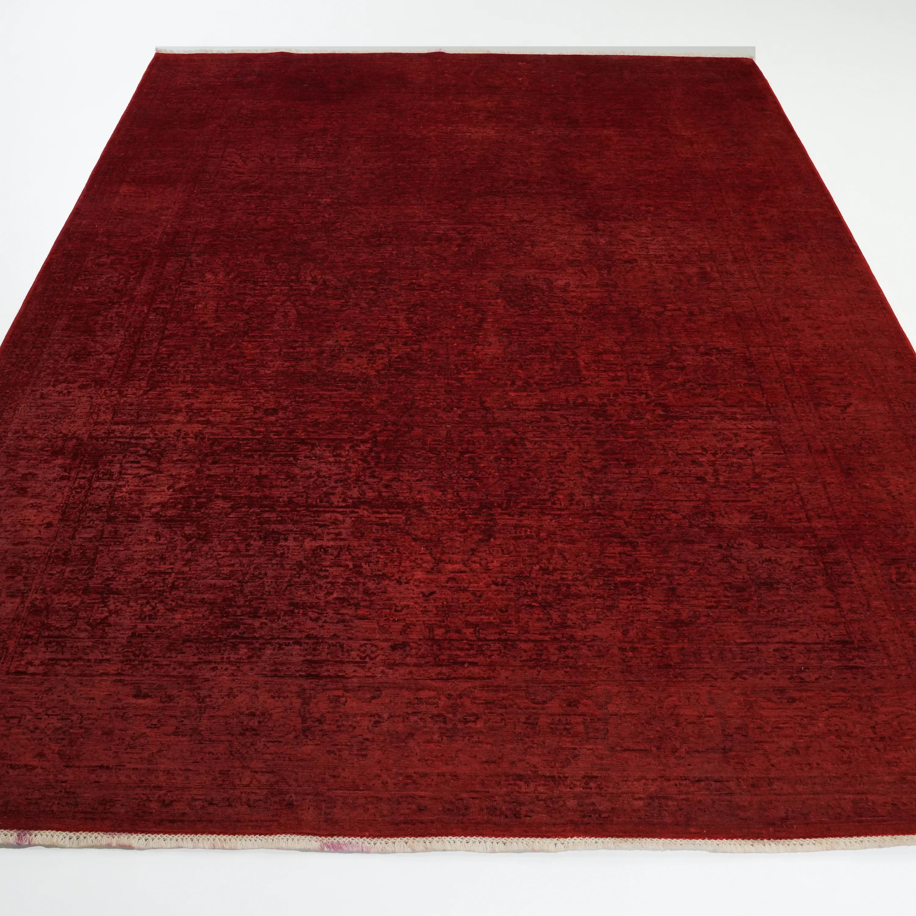 Retro Series Handwoven Vintage Patterned Red Wool Rug