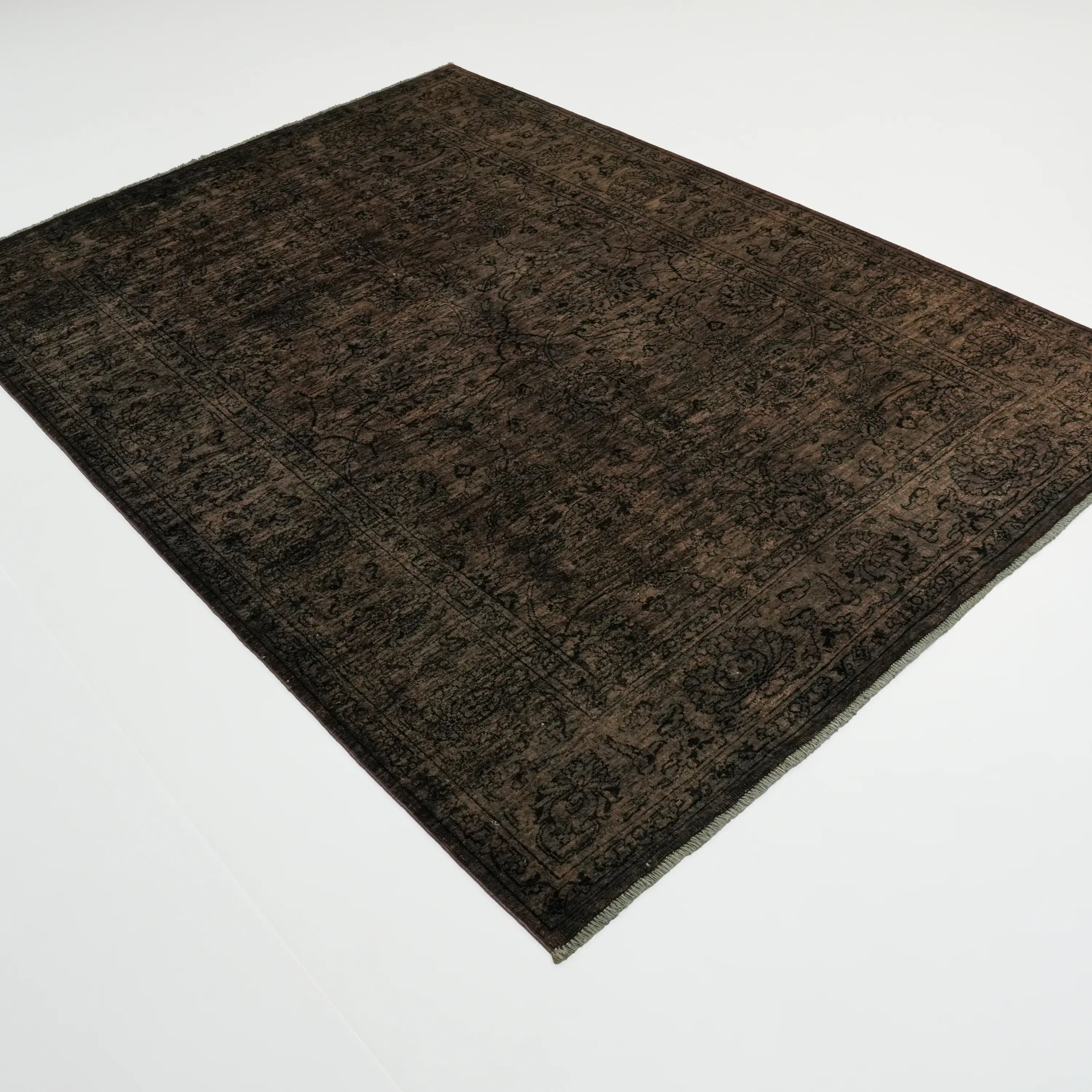Retro Series Handwoven Vintage Patterned Wool Brown Rug
