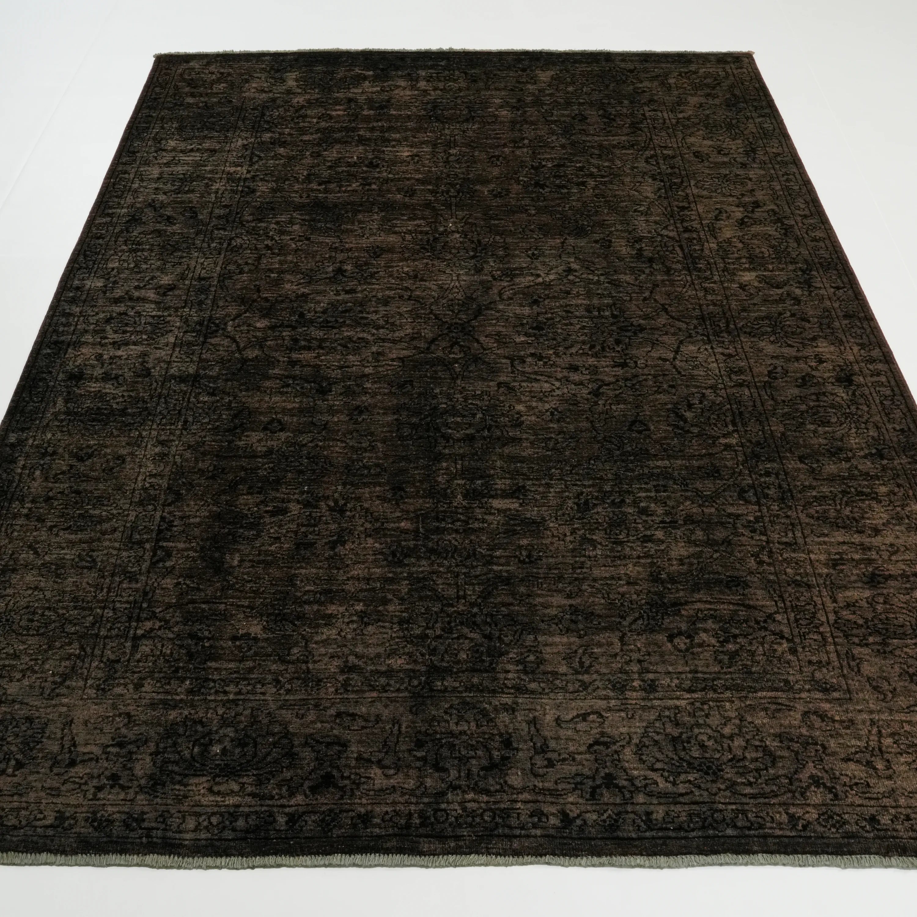 Retro Series Handwoven Vintage Patterned Wool Brown Rug