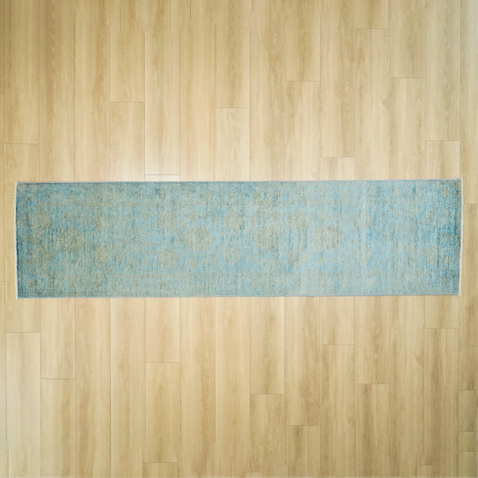 Retro Series Hand Woven Vintage Patterned Wool Blue Carpet