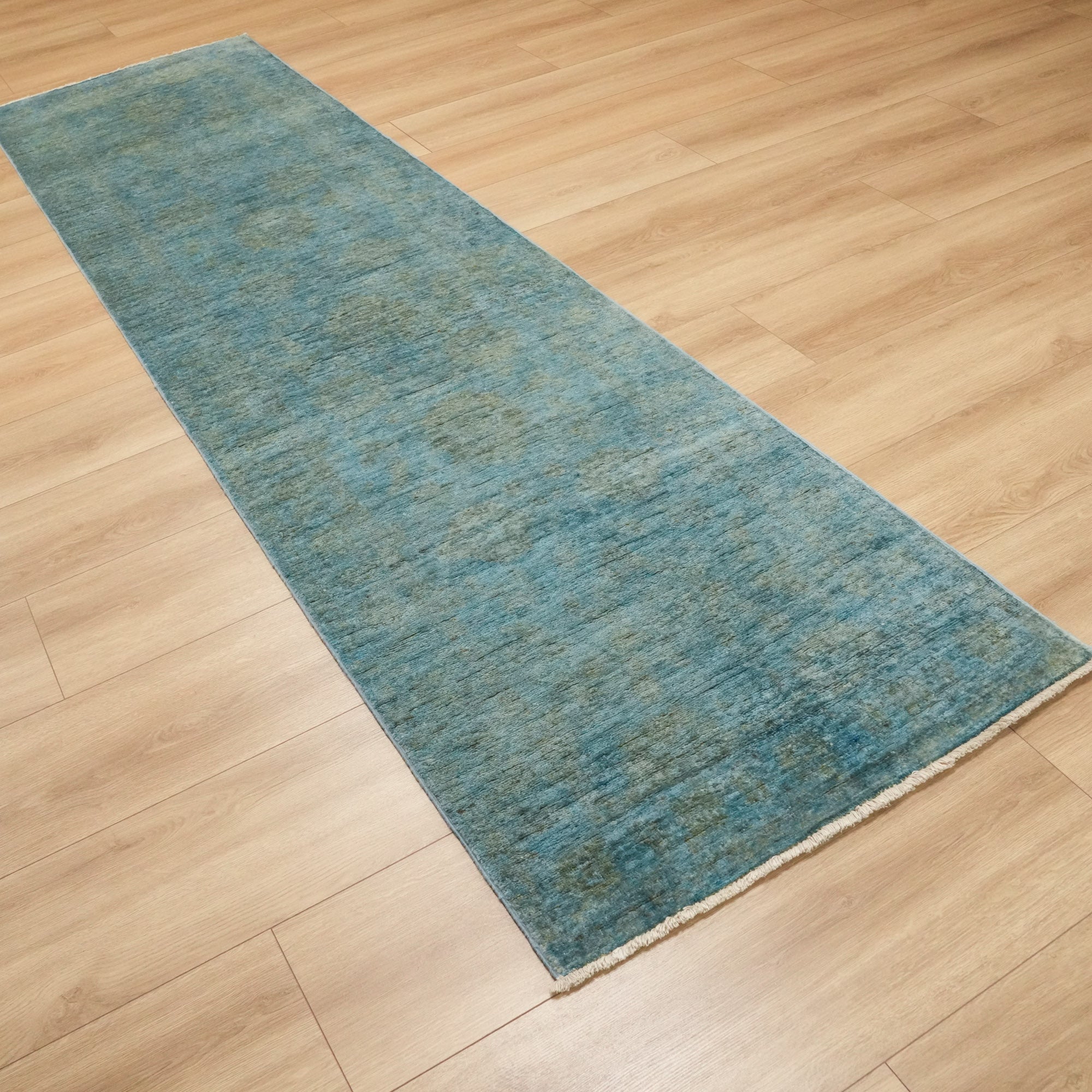 Retro Serisi El Dokuma Vintage Desenli Yün Mavi Halı