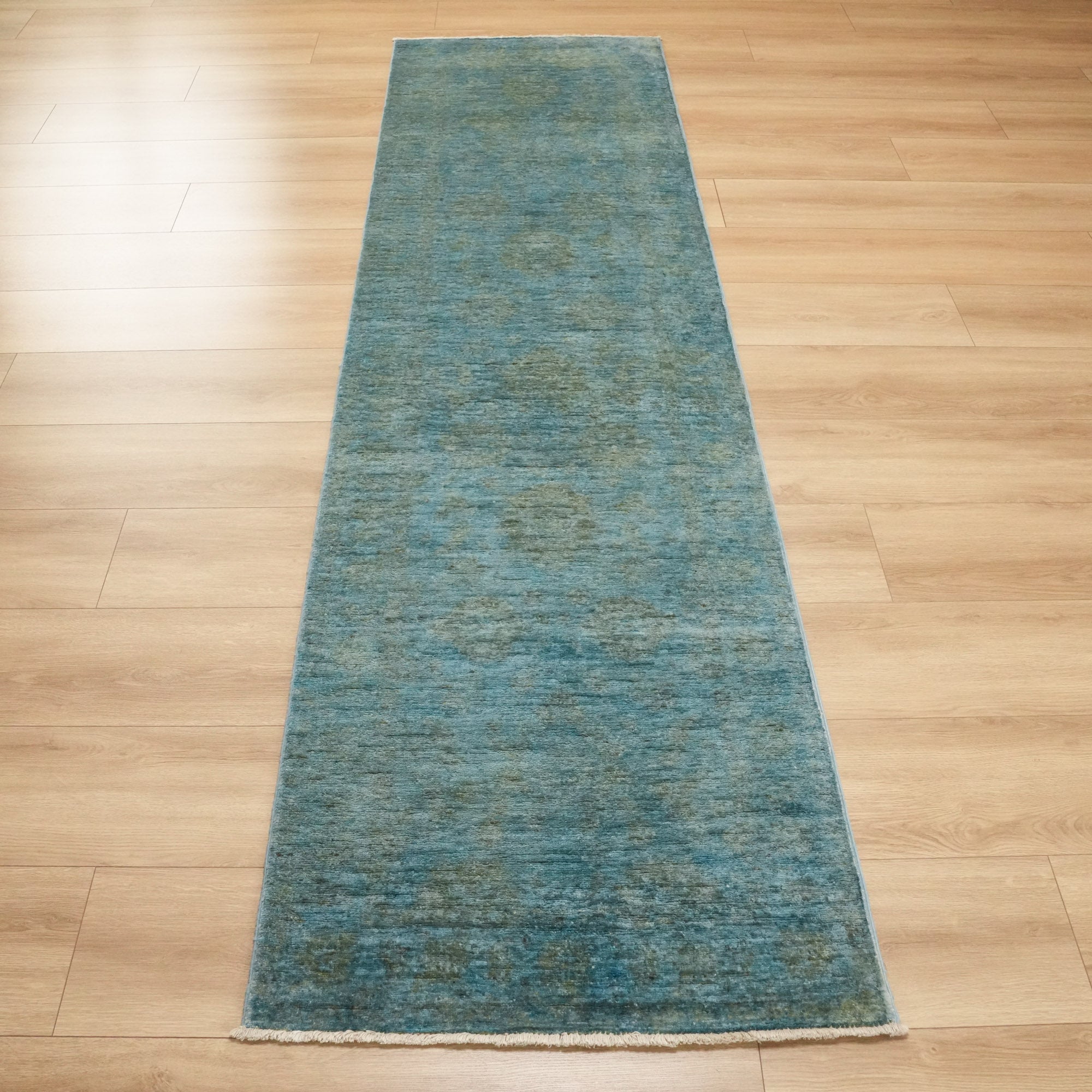 Retro Serisi El Dokuma Vintage Desenli Yün Mavi Halı