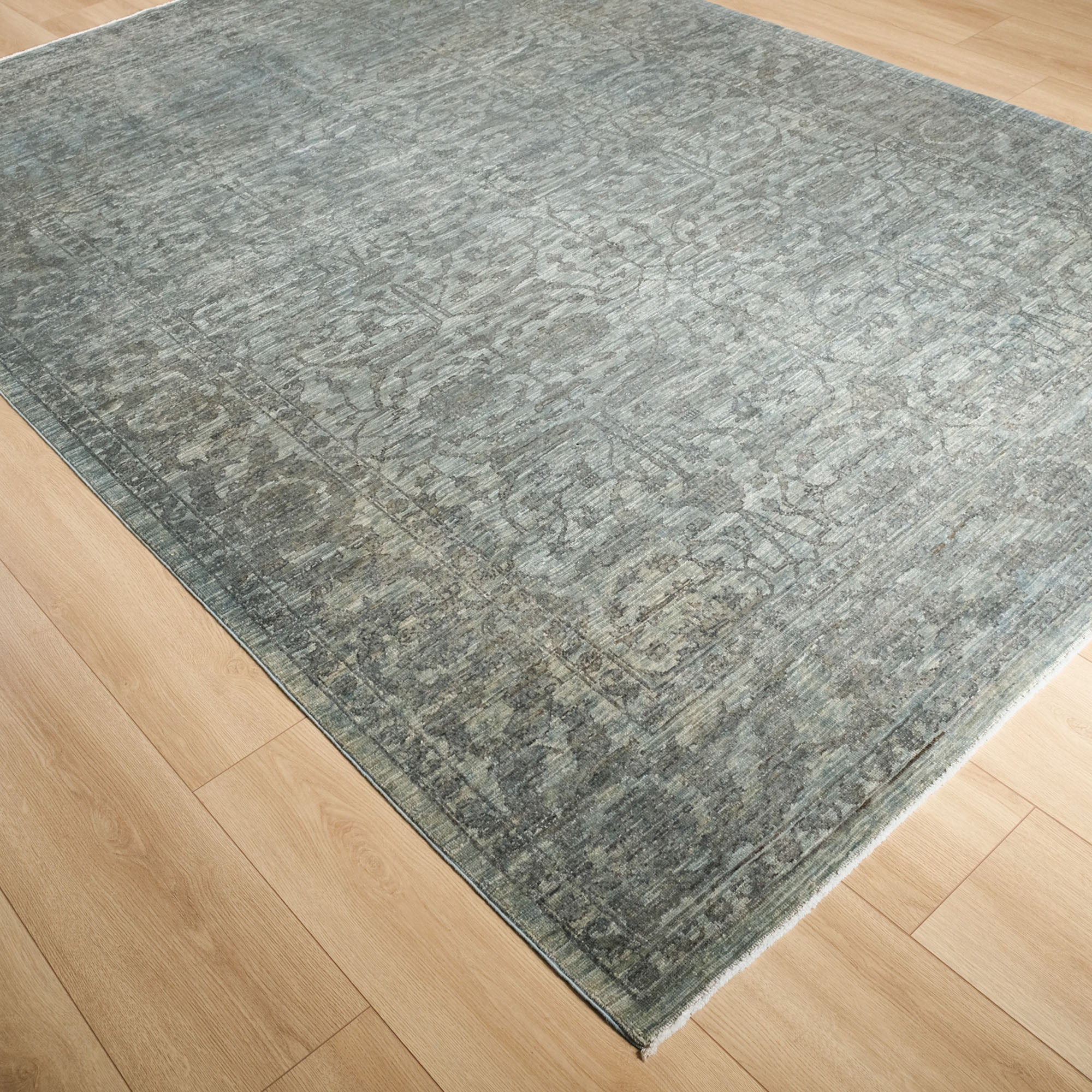 Retro Serisi Vintage Desenli El Dokuma Yeşil Halı