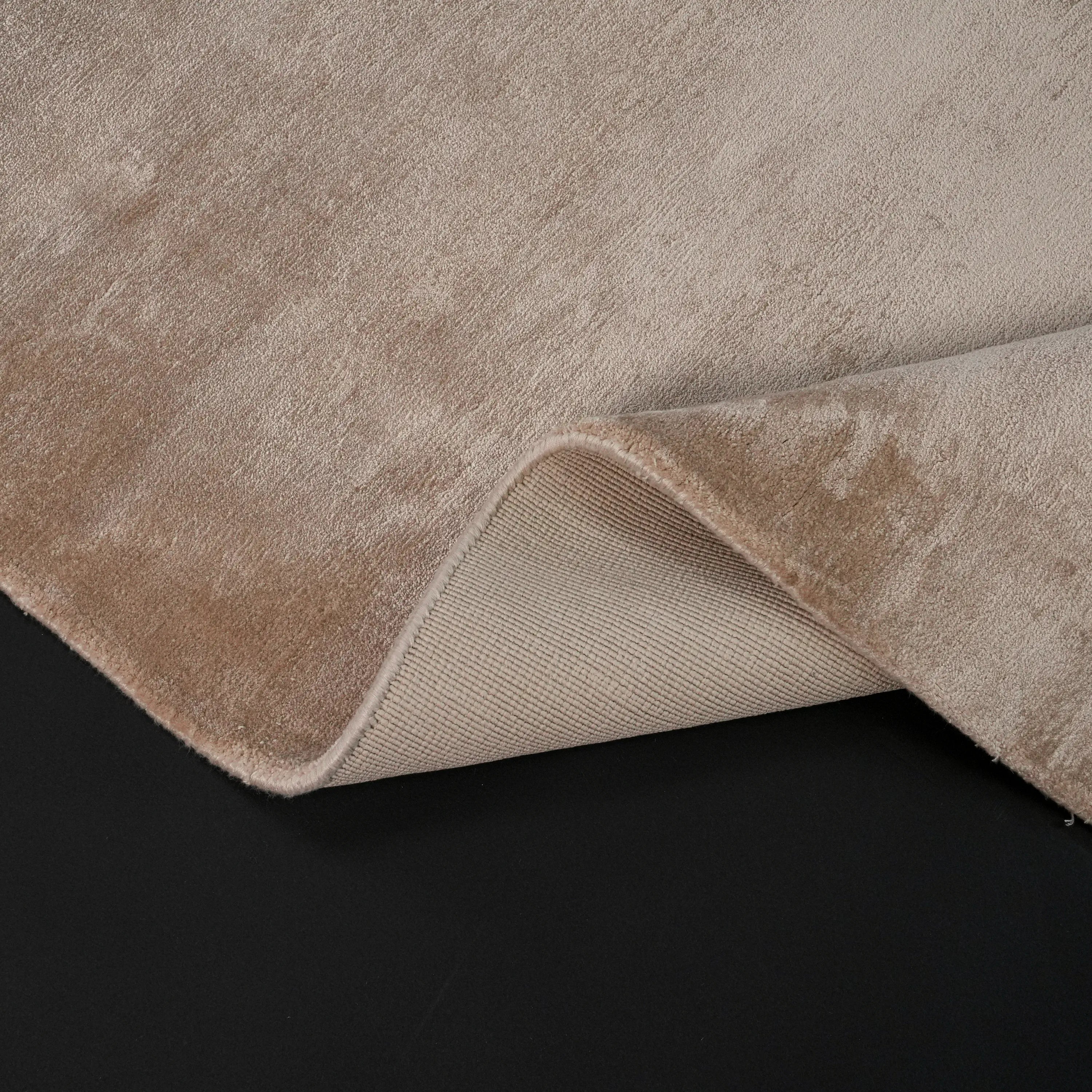 Plain Patterned Beige Viscose Loom Woven Rug