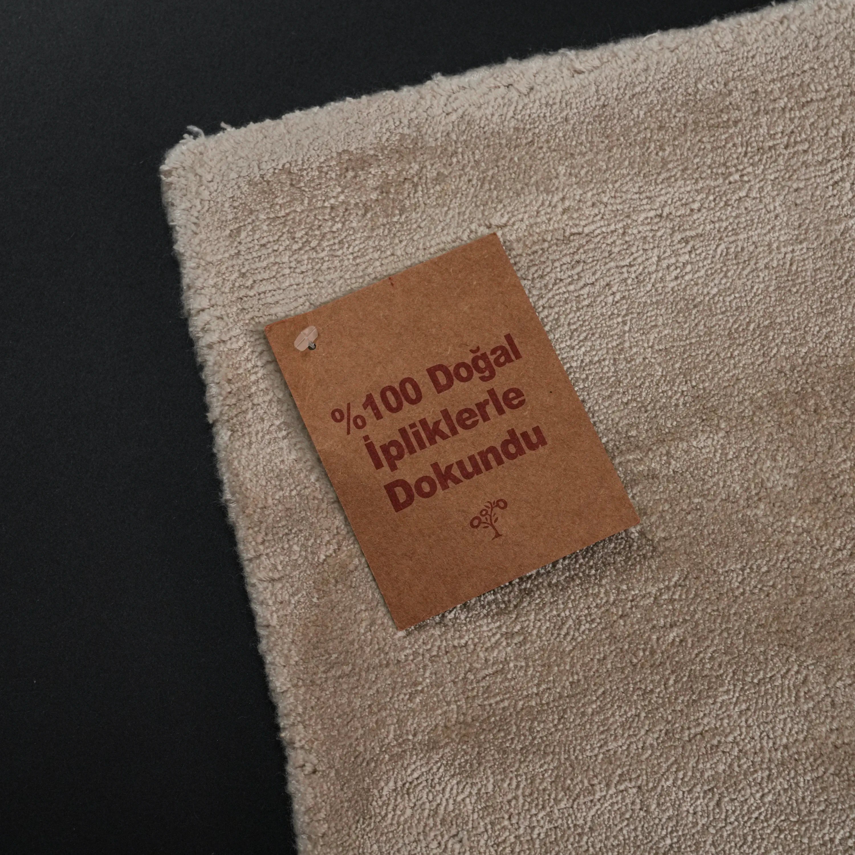 Plain Patterned Beige Viscose Loom Woven Rug