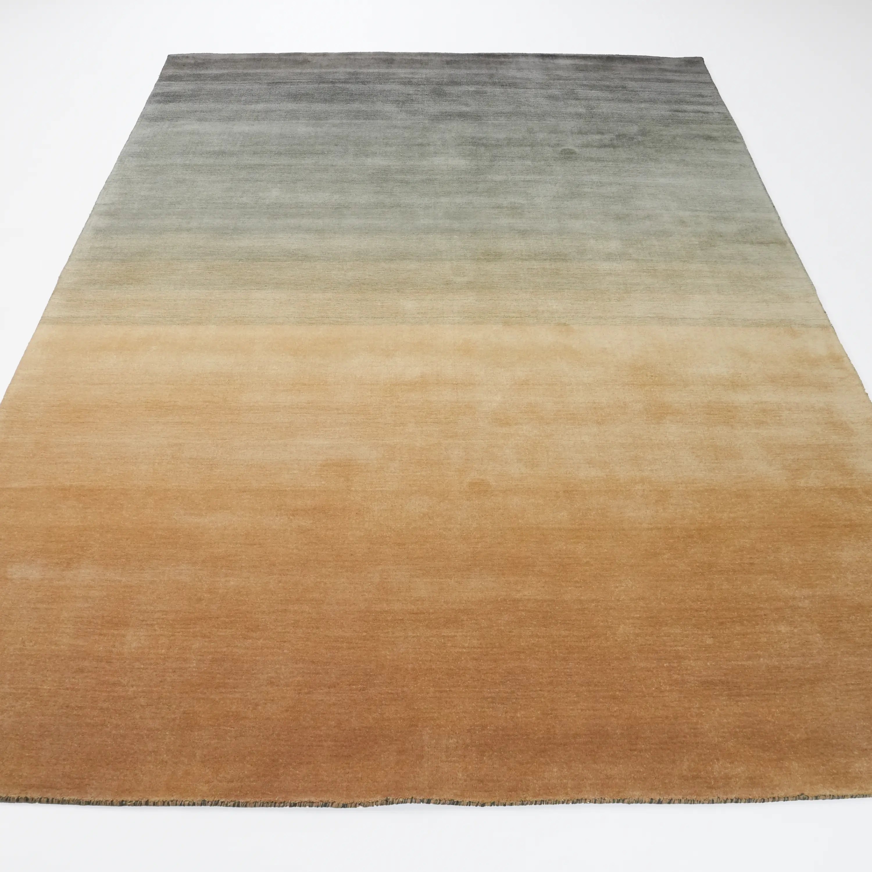 Plain Patterned Beige Wool Loom Woven Rug
