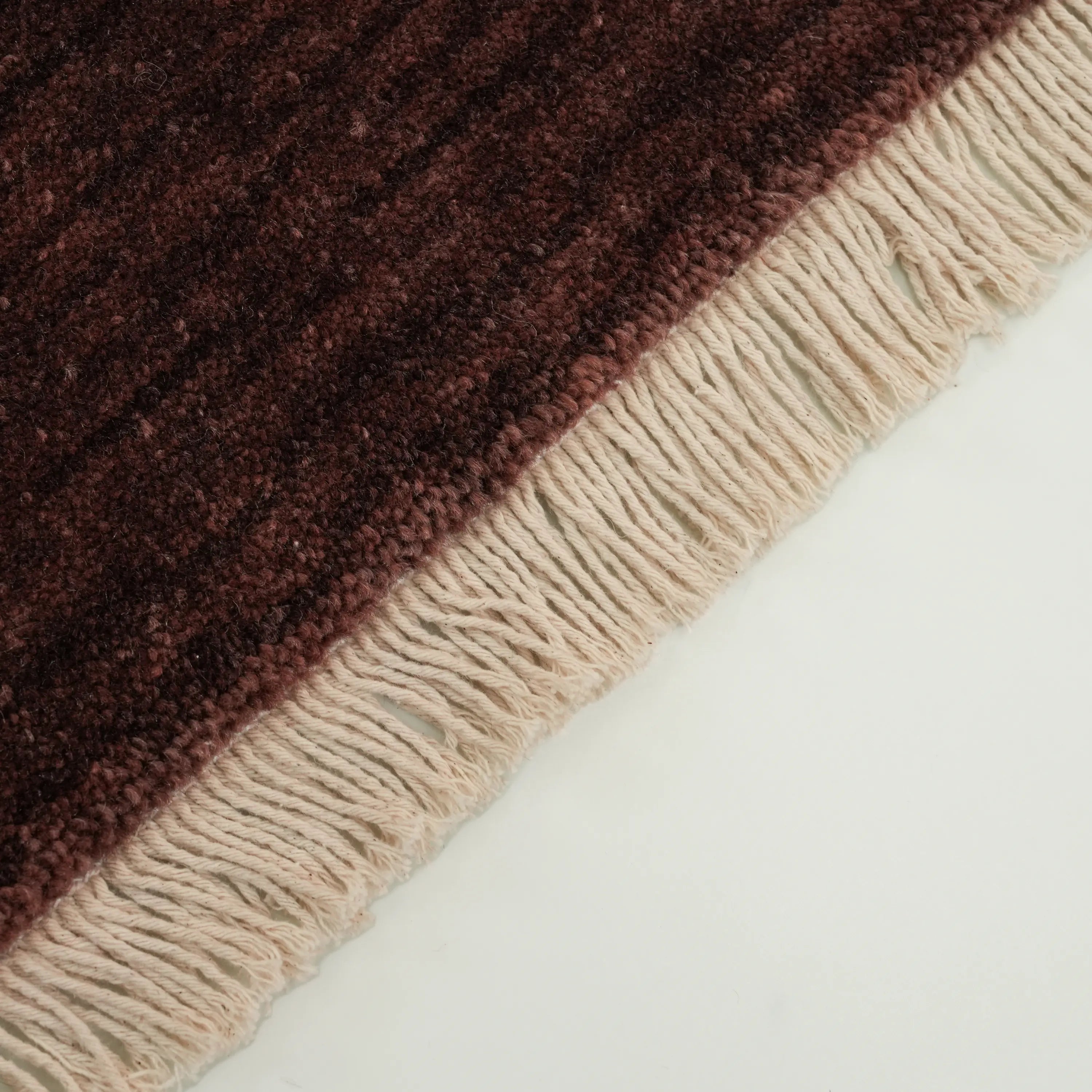 Plain Patterned Brown Wool Loom Woven Prayer Rug Rug