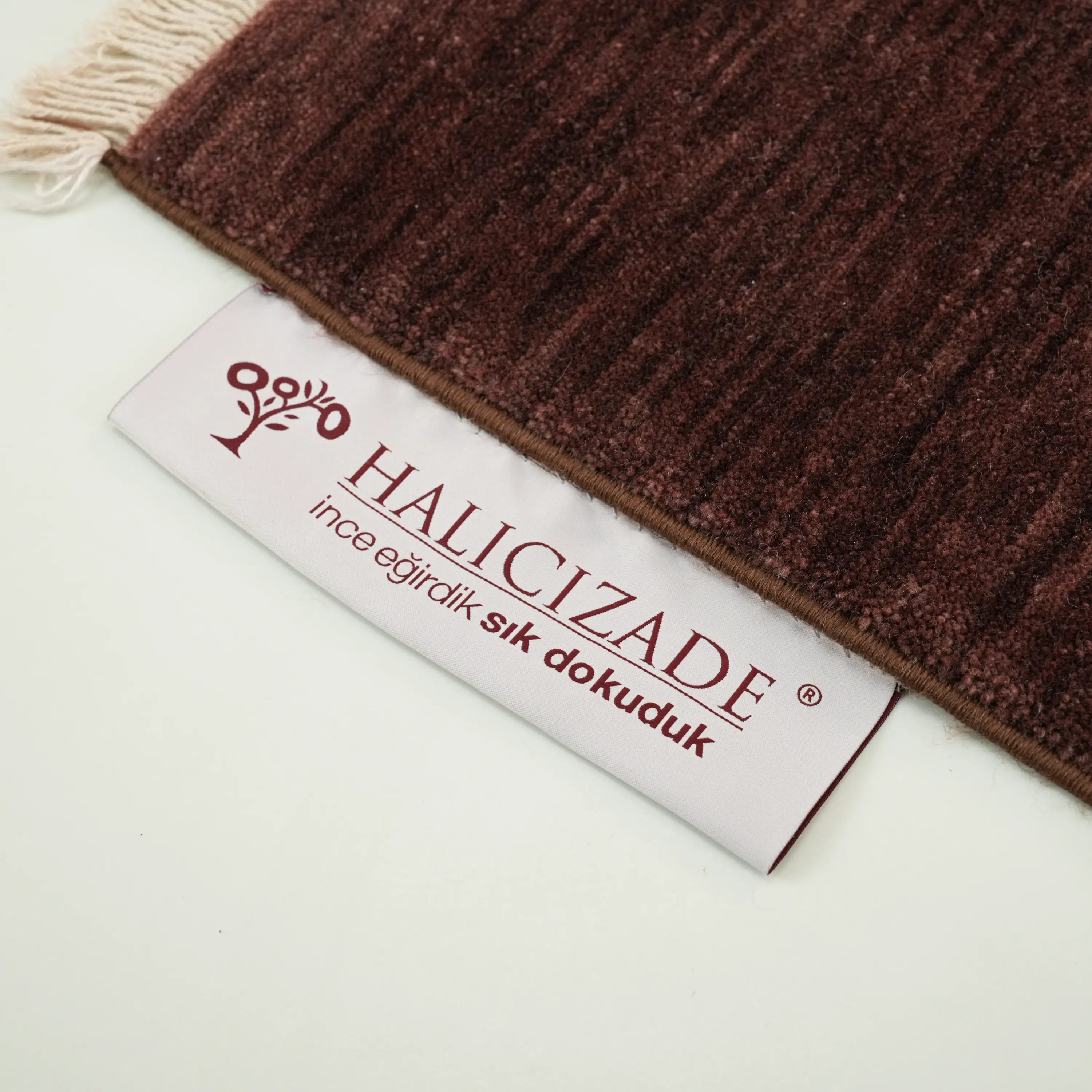 Plain Patterned Brown Wool Loom Woven Prayer Rug Rug