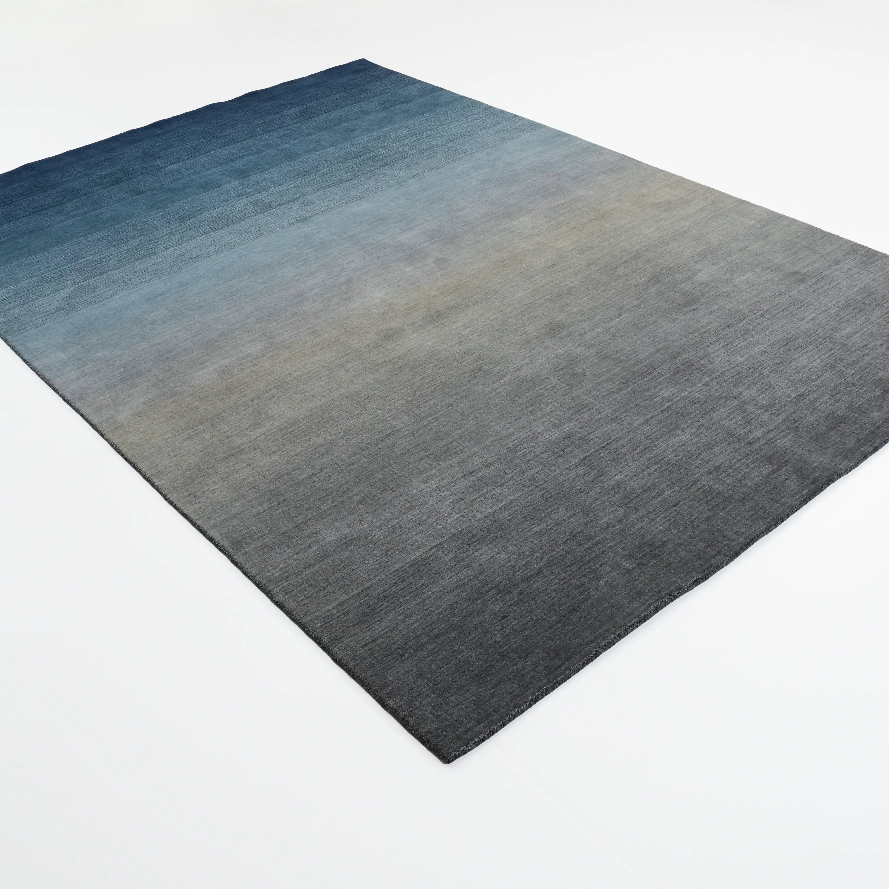 Plain Patterned Navy Wool Loom Woven Rug