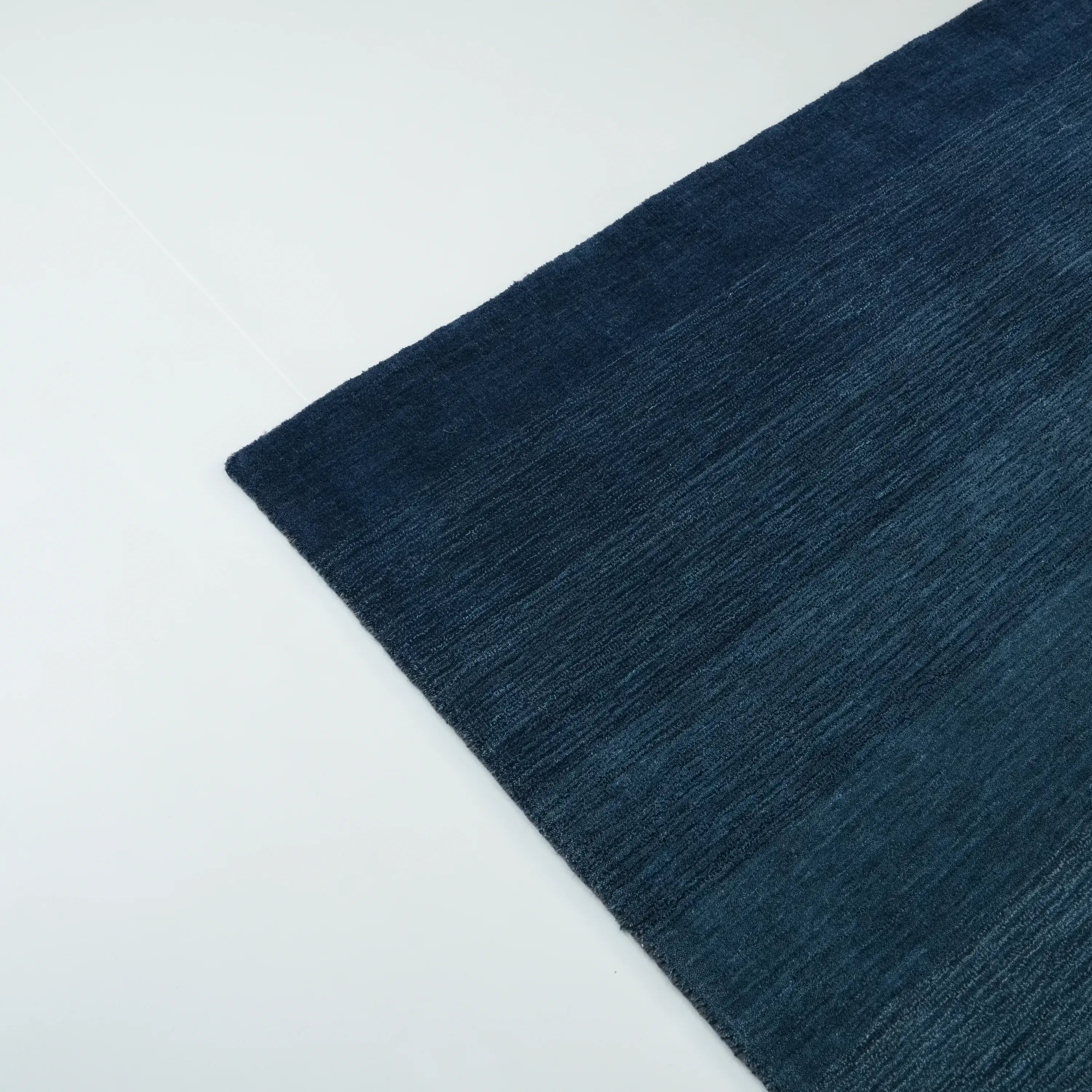Plain Patterned Navy Wool Loom Woven Rug