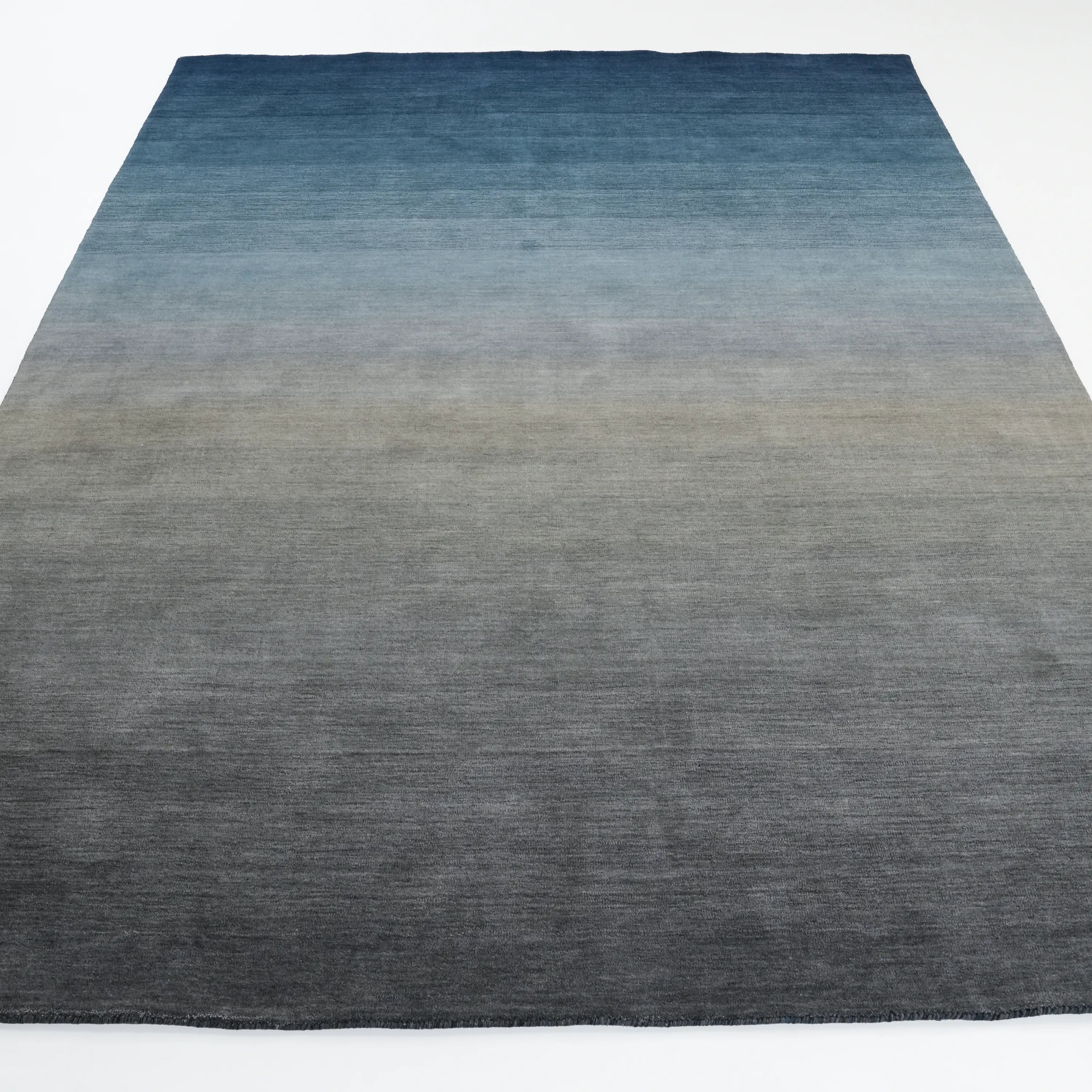 Plain Patterned Navy Wool Loom Woven Rug