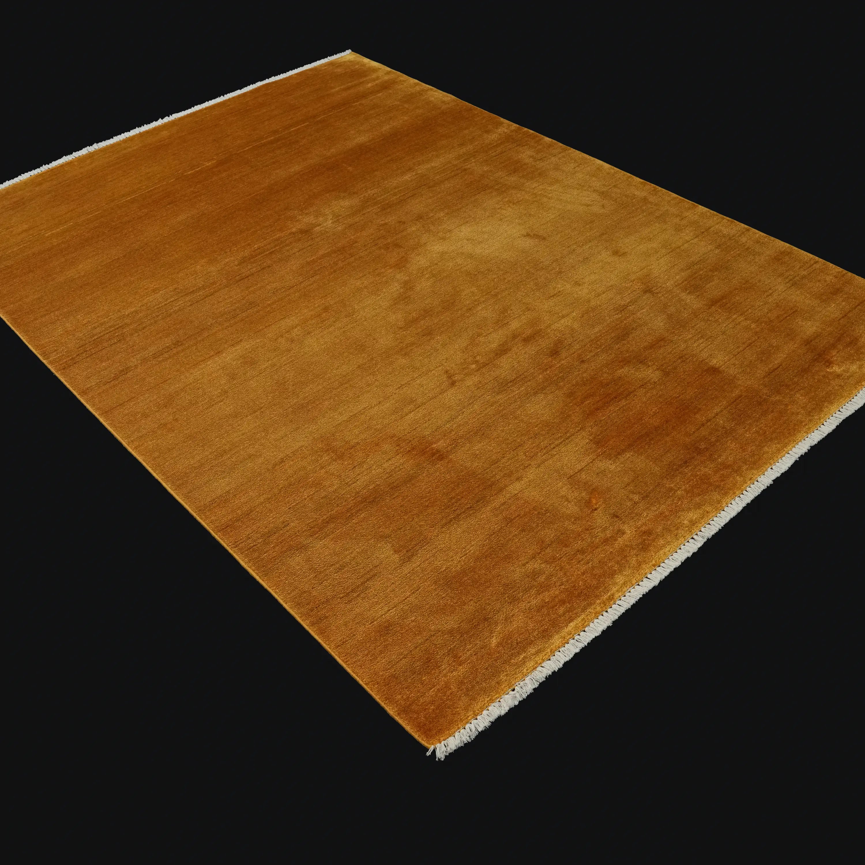 Simple Patterned Yellow Viscose Rug