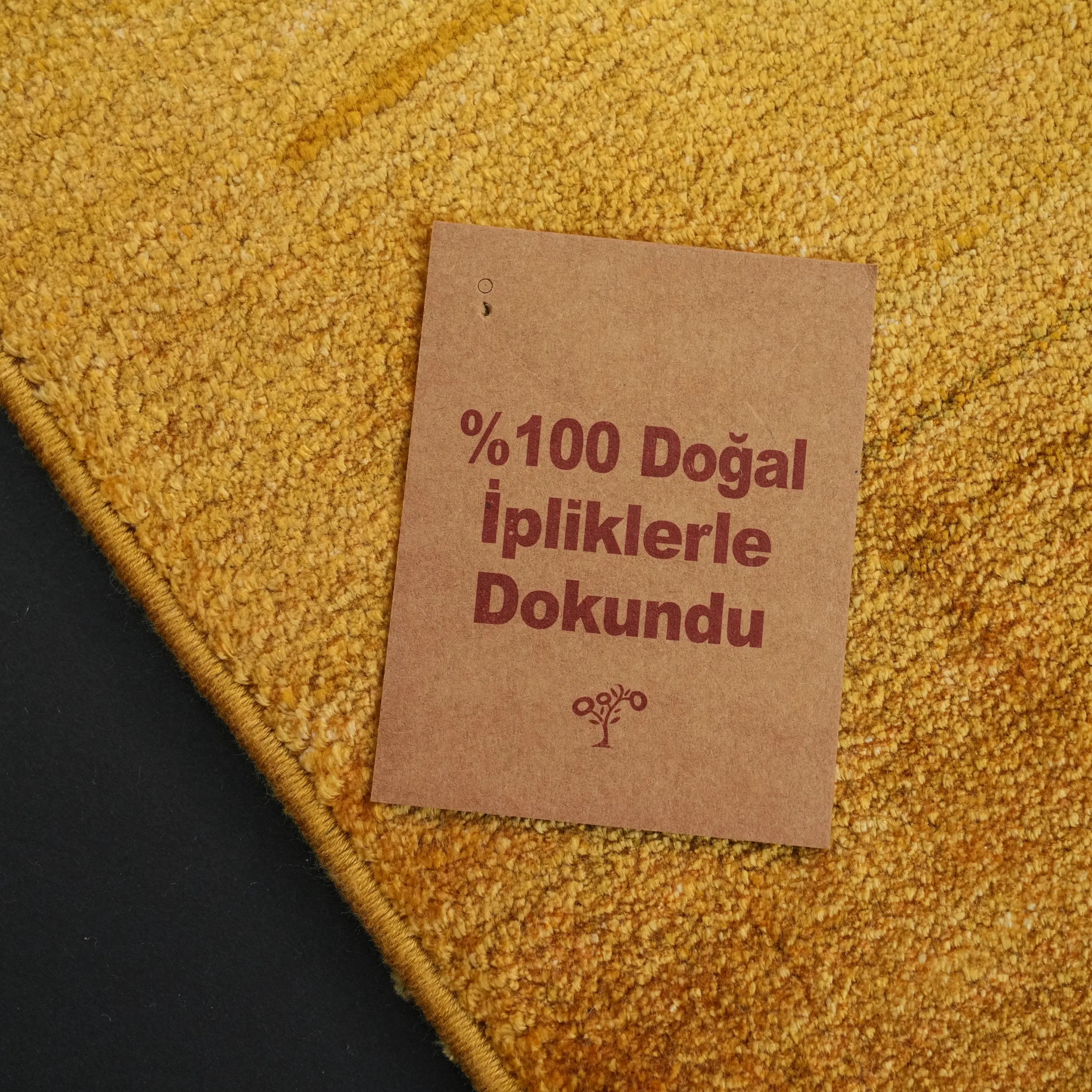 Simple Patterned Yellow Viscose Rug