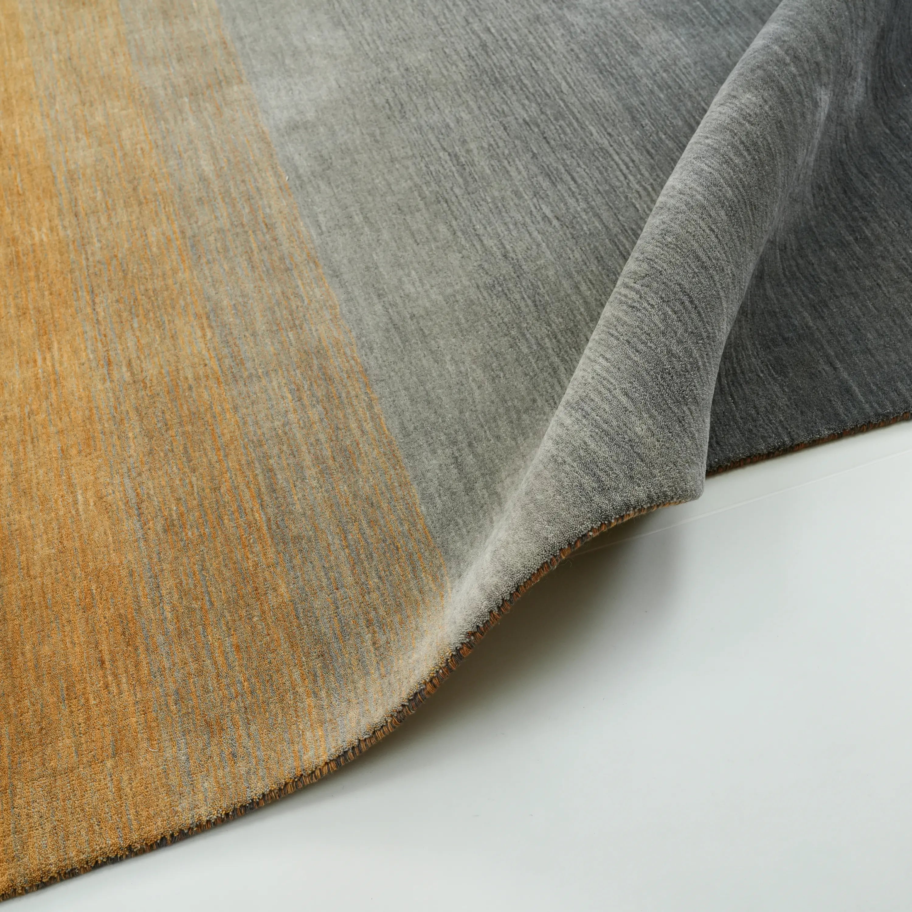 Simple Patterned Yellow-Grey Wool Loom Woven Rug