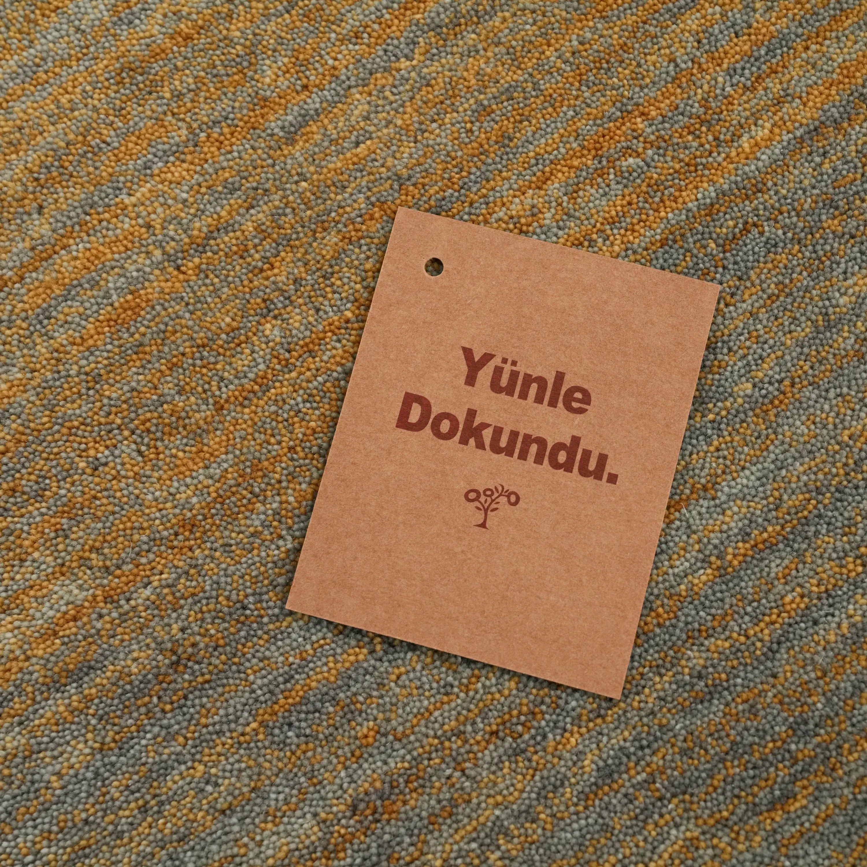 Simple Patterned Yellow-Grey Wool Loom Woven Rug