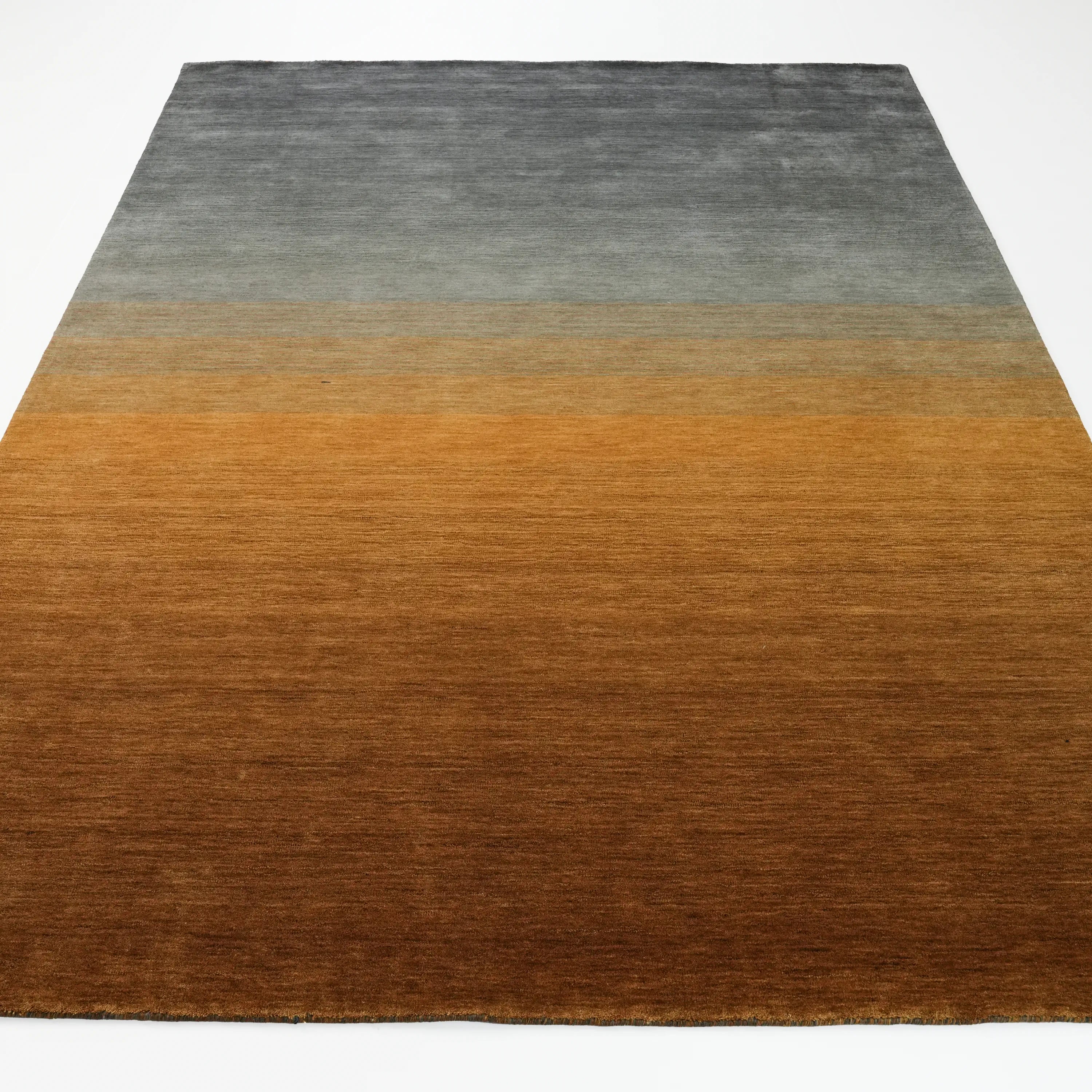 Simple Patterned Yellow-Grey Wool Loom Woven Rug