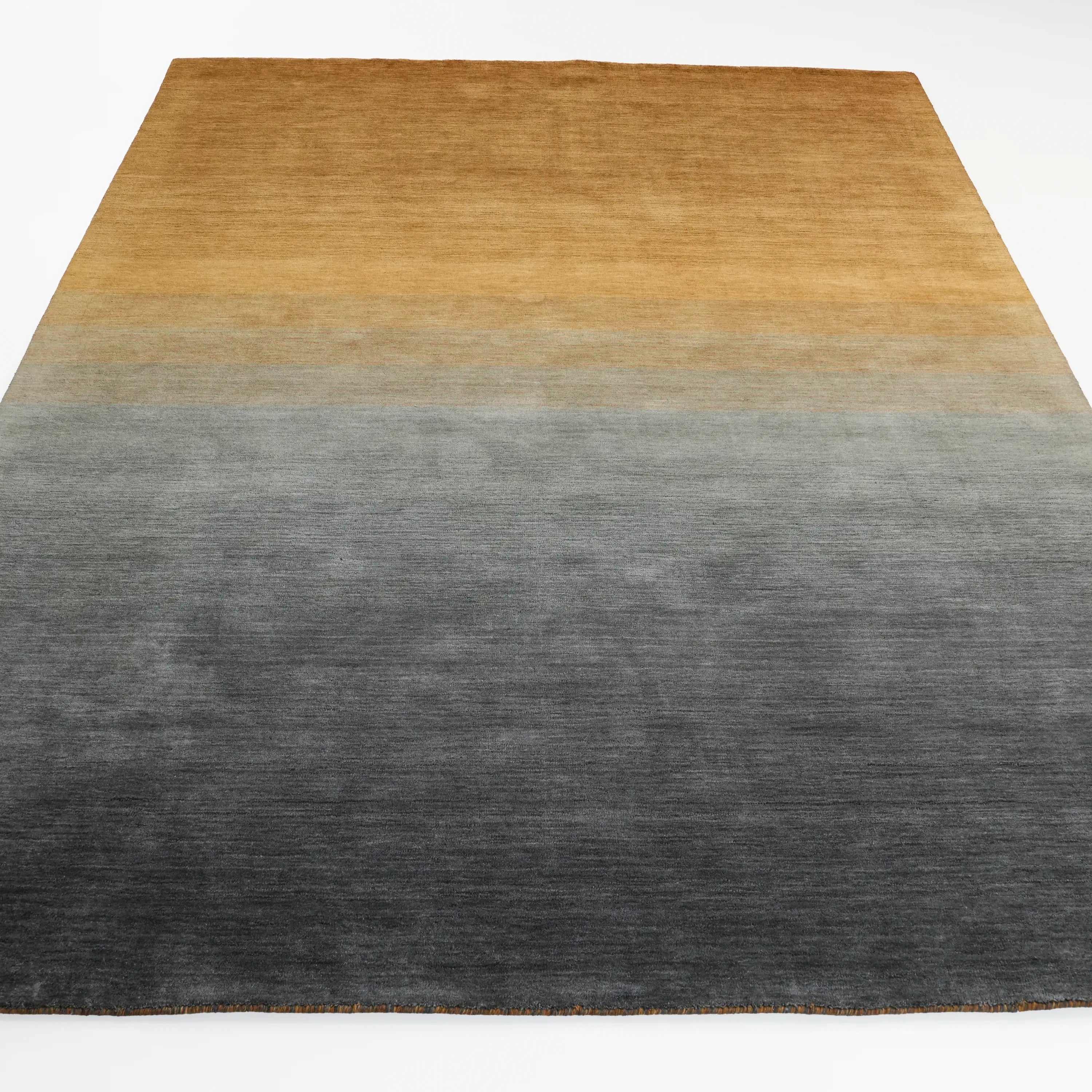 Plain Patterned Yellow Wool Loom Woven Rug