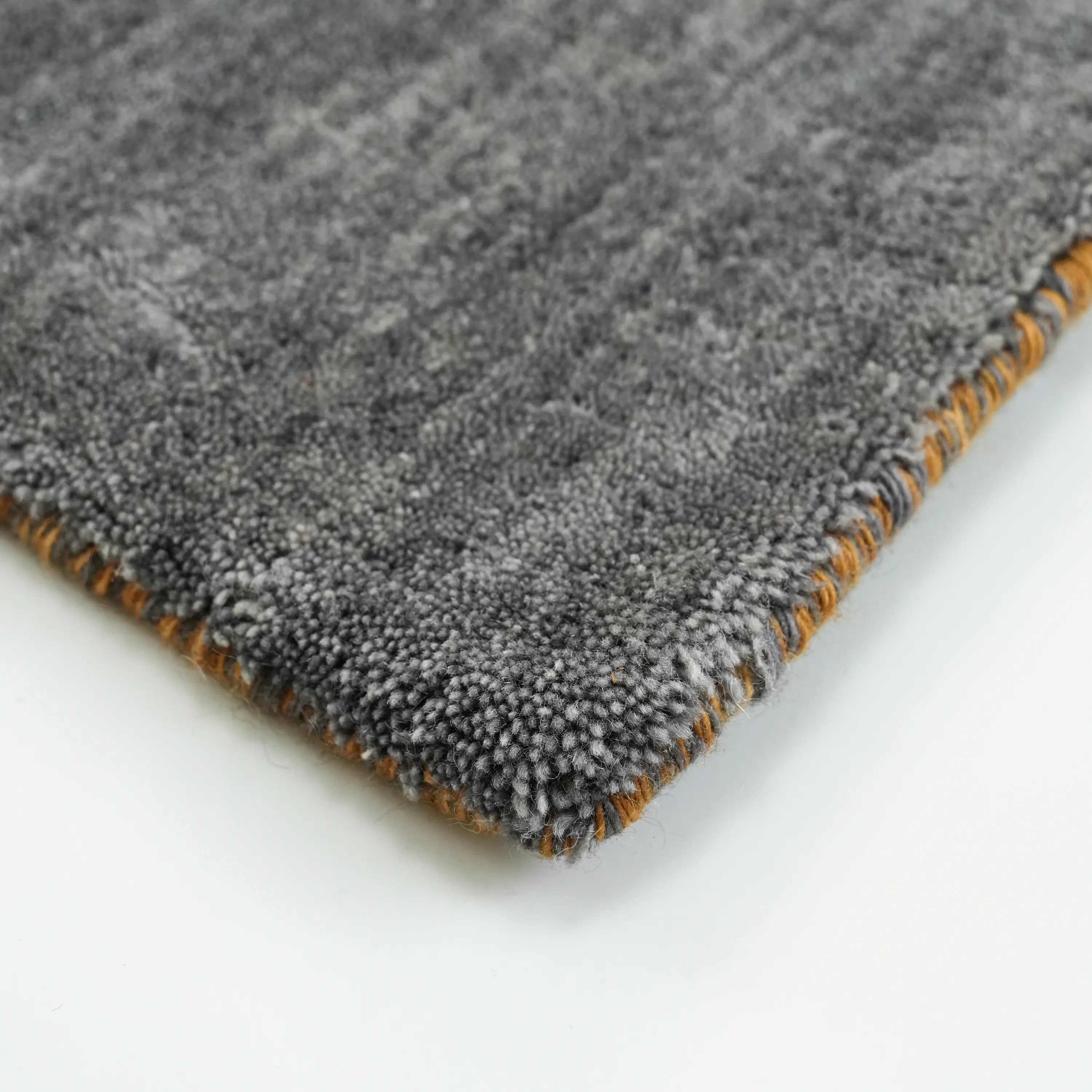 Simple Patterned Yellow-Grey Wool Loom Woven Rug