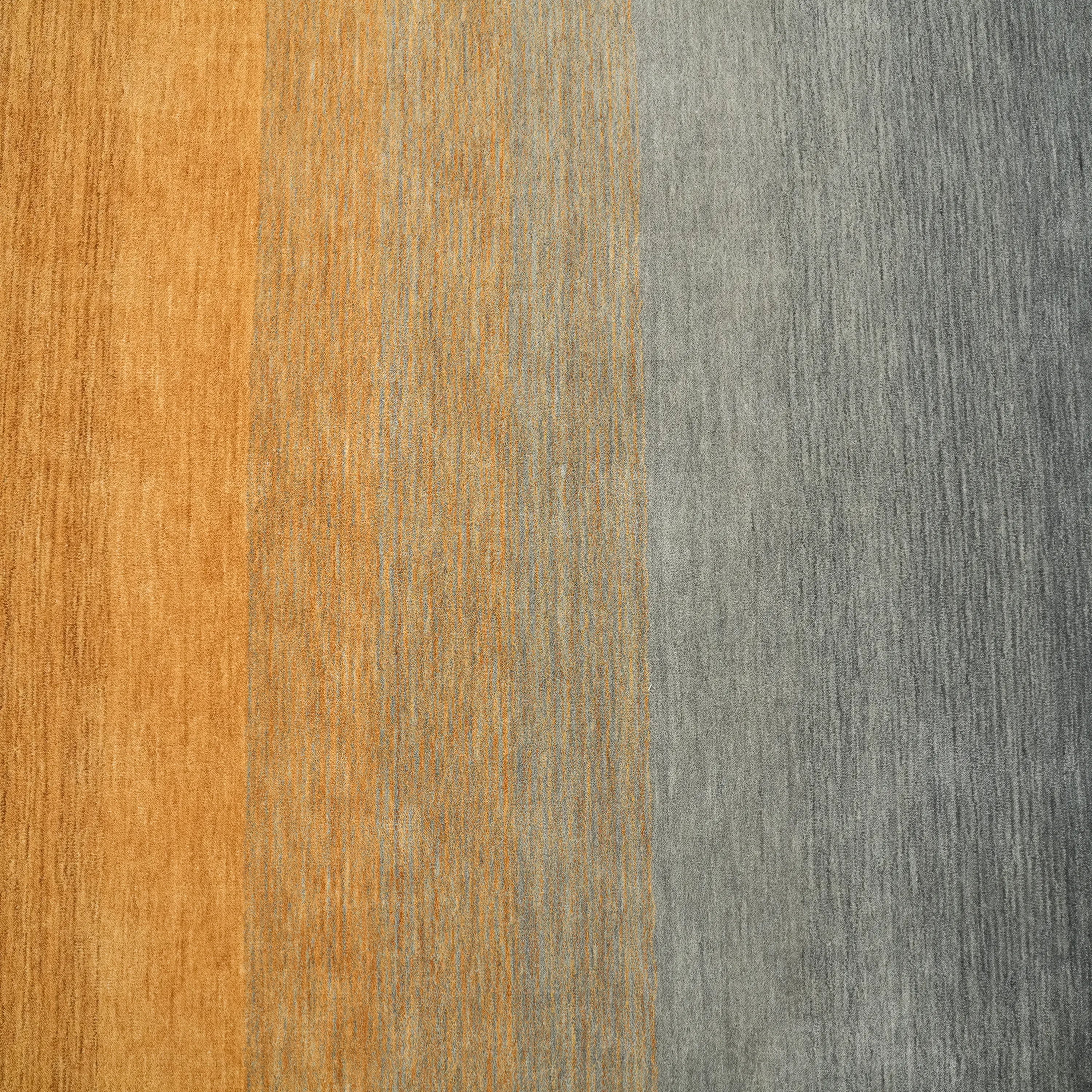 Simple Patterned Yellow-Grey Wool Loom Woven Rug