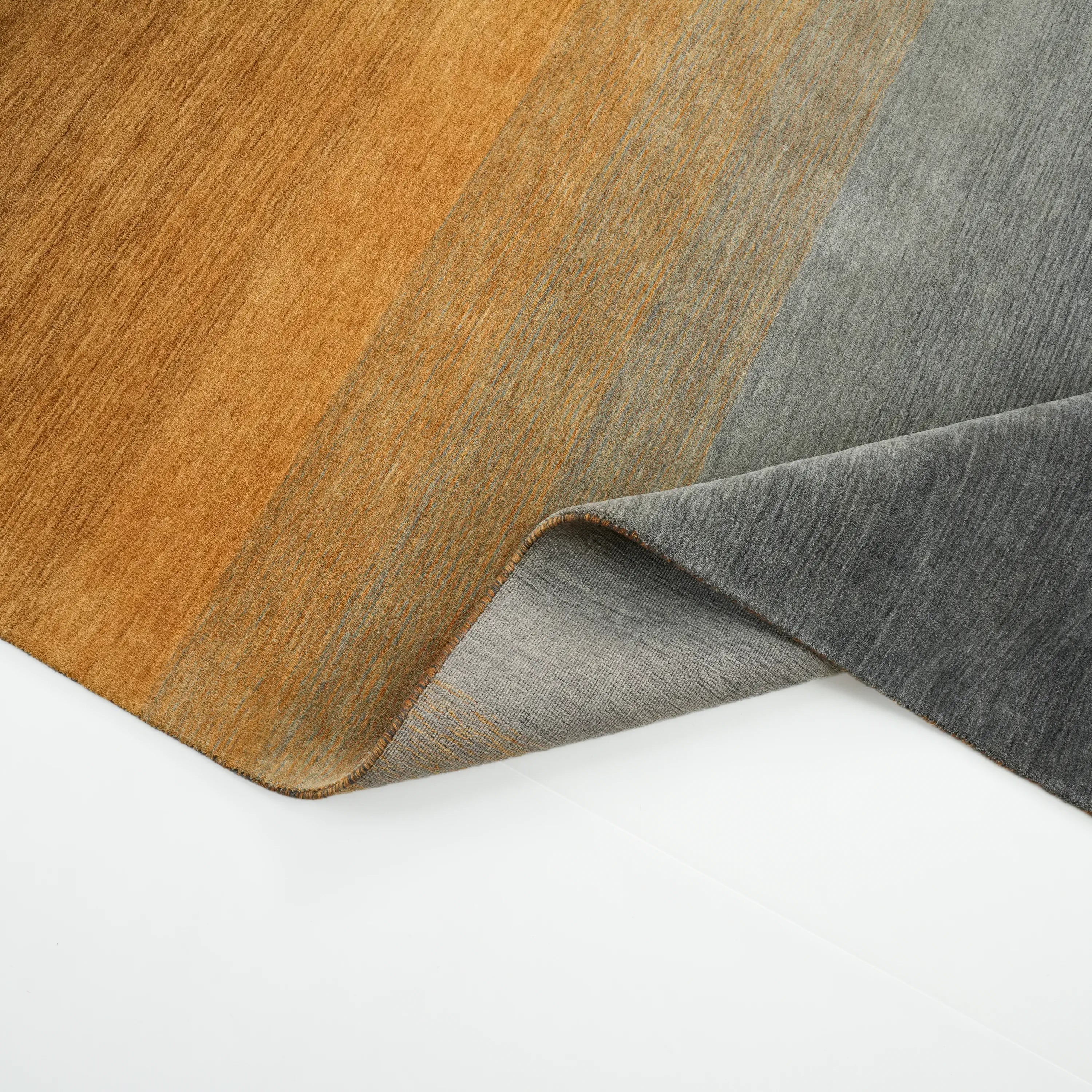 Simple Patterned Yellow-Grey Wool Loom Woven Rug