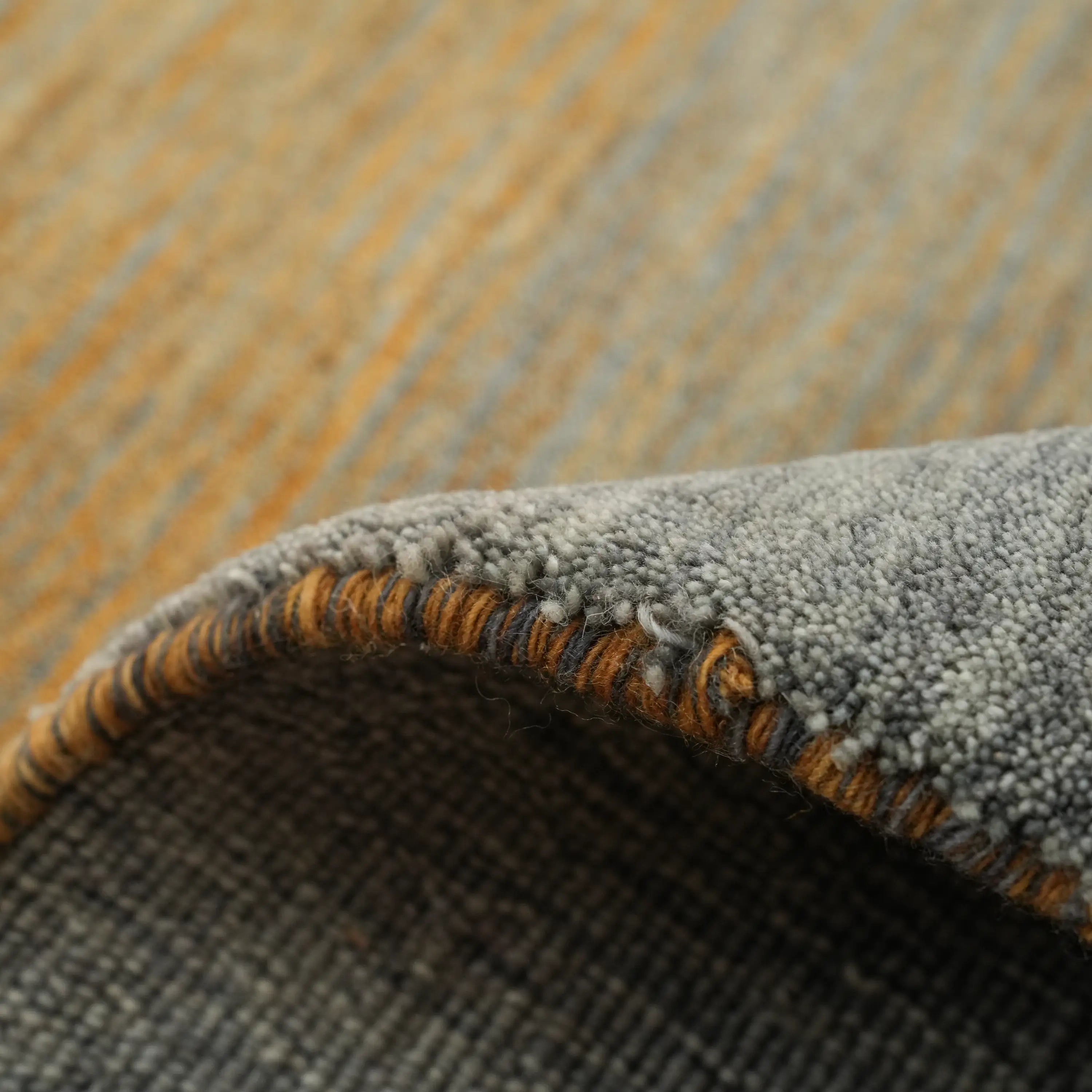 Simple Patterned Yellow-Grey Wool Loom Woven Rug