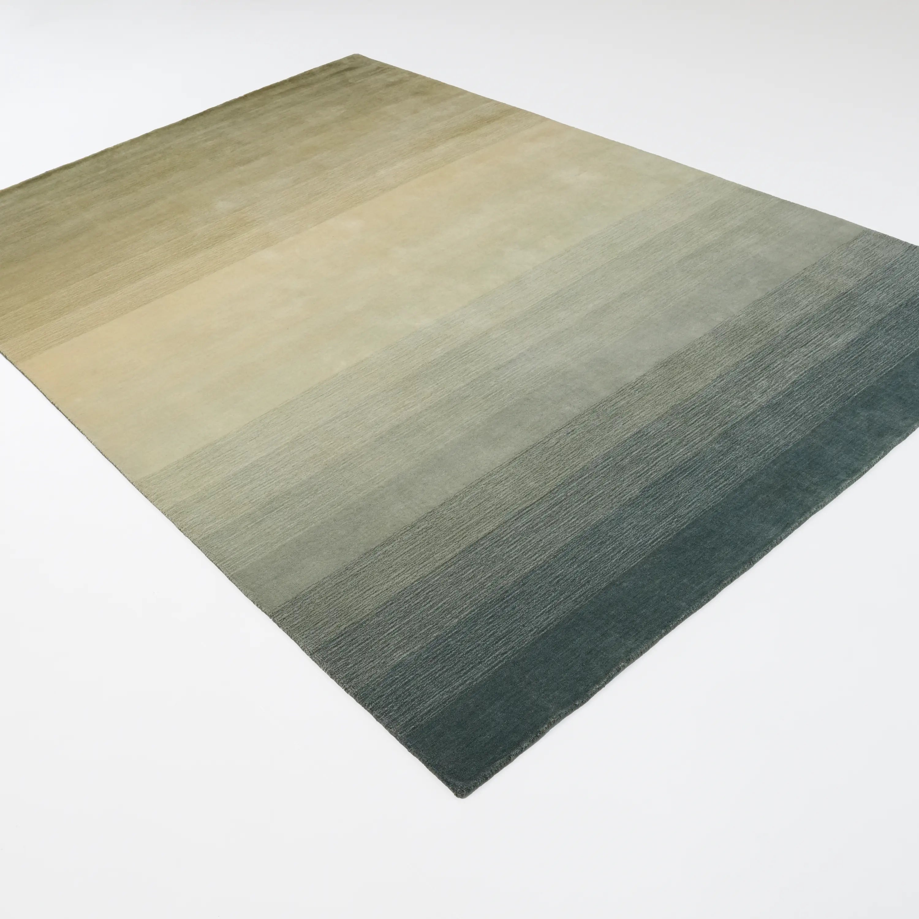 Simple Patterned Green Wool Loom Woven Rug