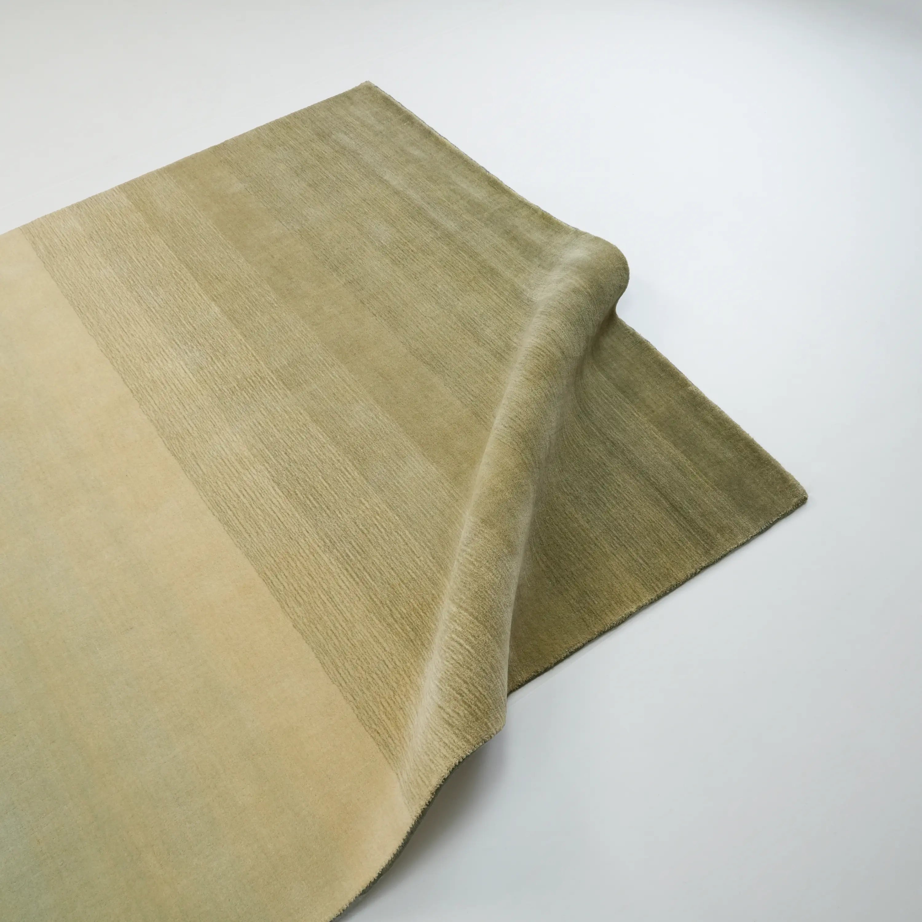 Simple Patterned Green Wool Loom Woven Rug