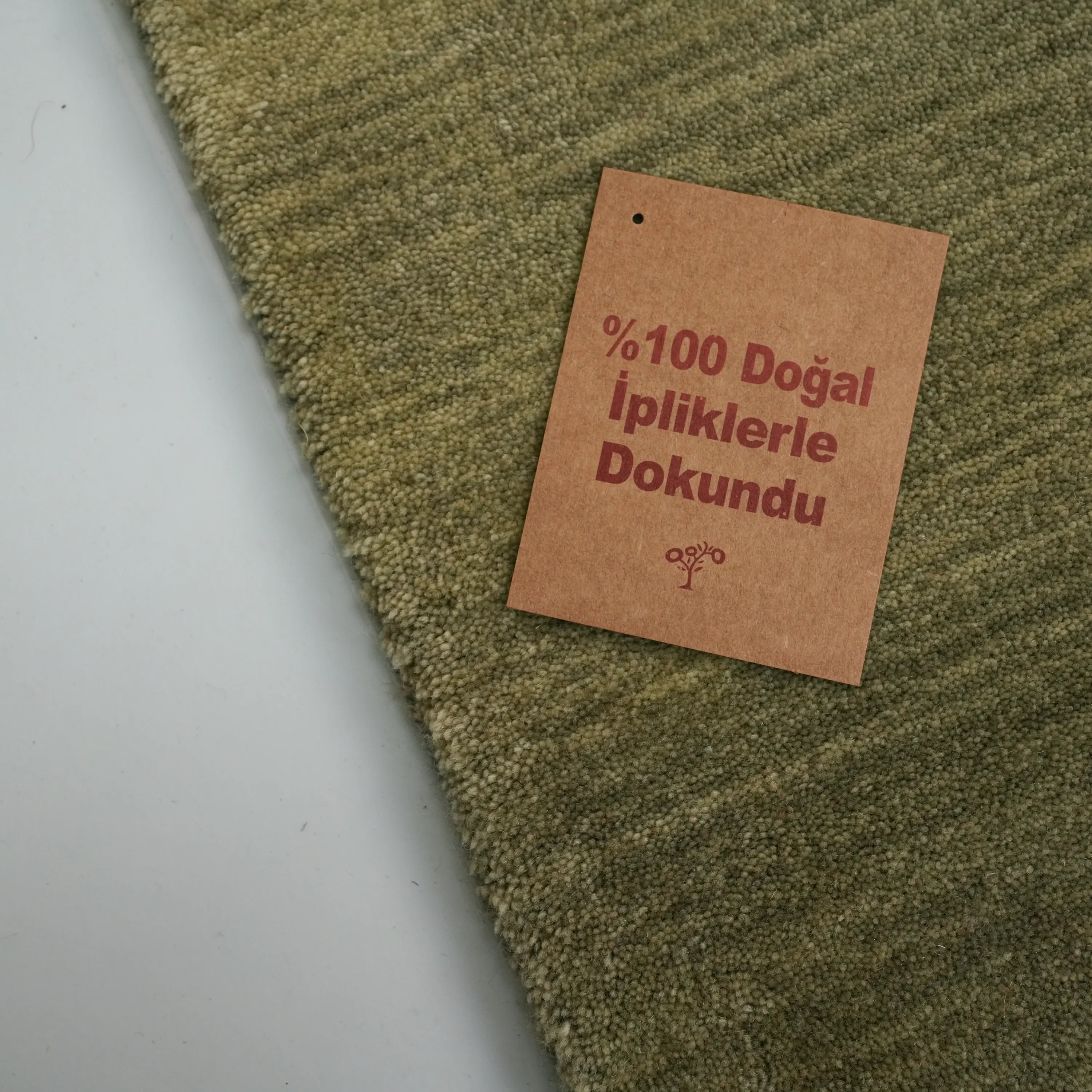 Simple Patterned Green Wool Loom Woven Rug