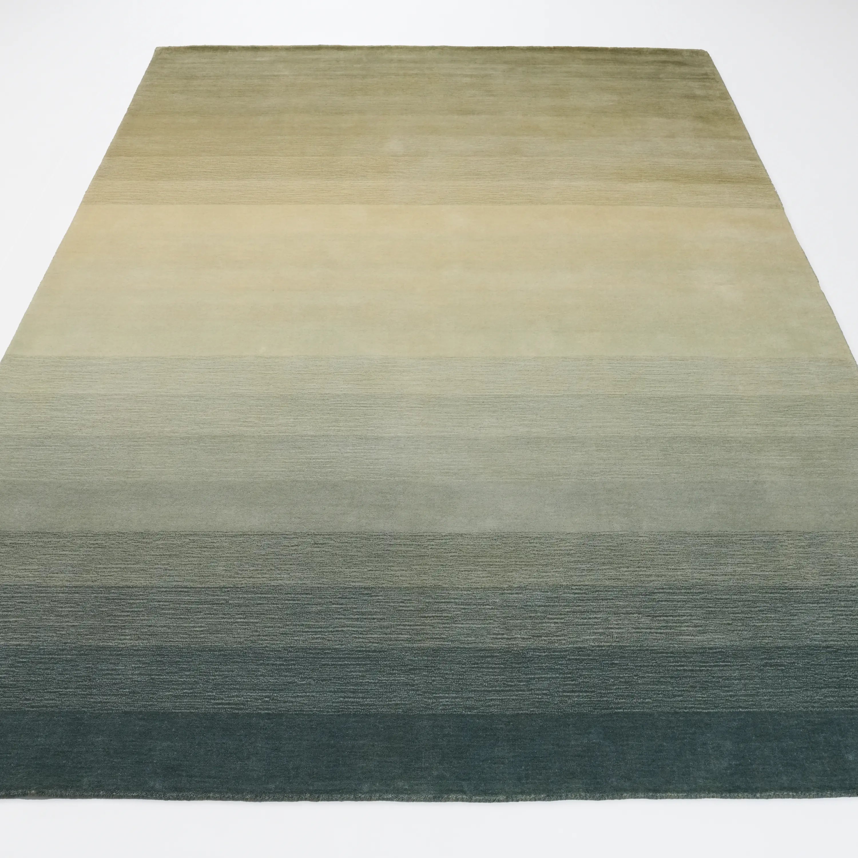 Simple Patterned Green Wool Loom Woven Rug