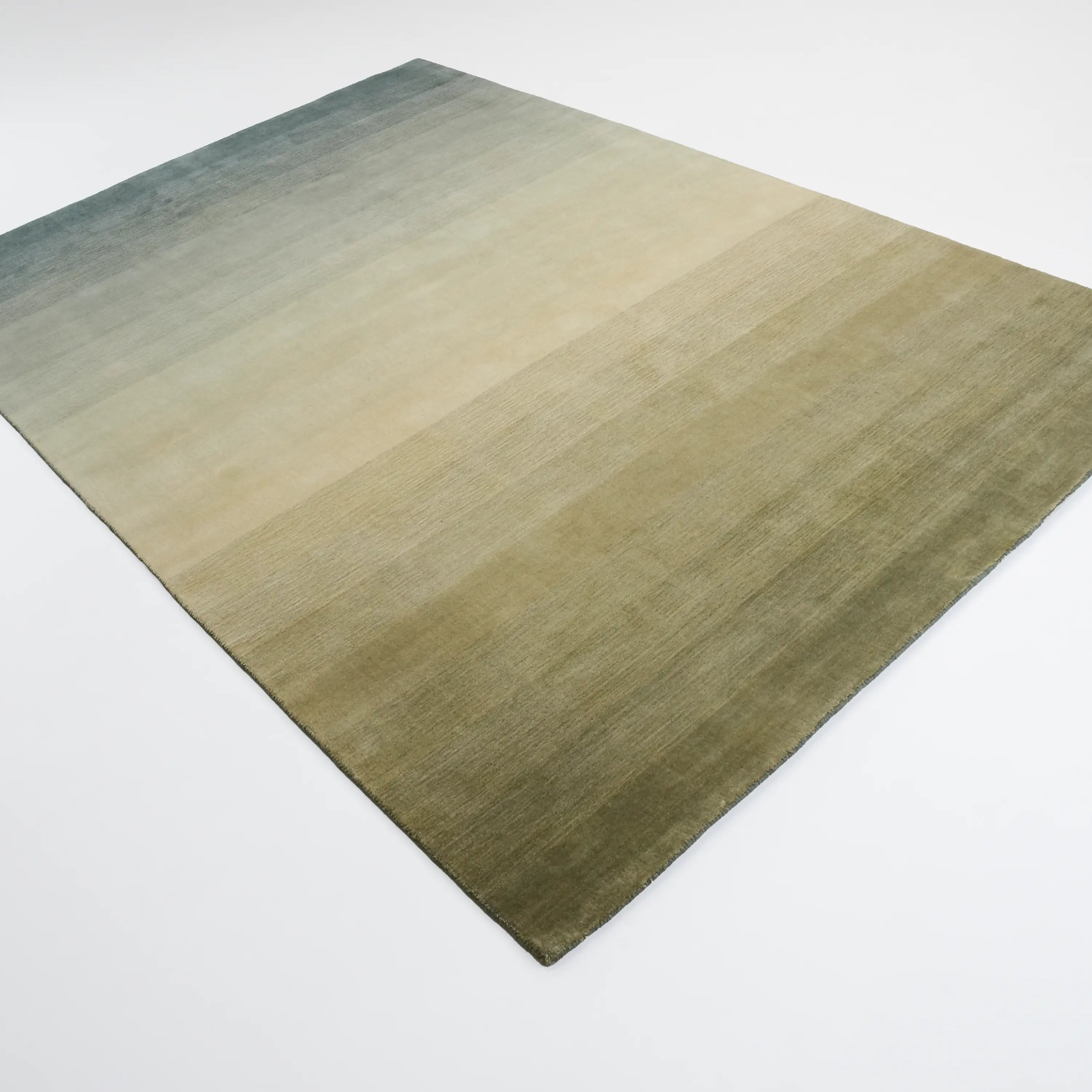 Simple Patterned Green Wool Loom Woven Rug