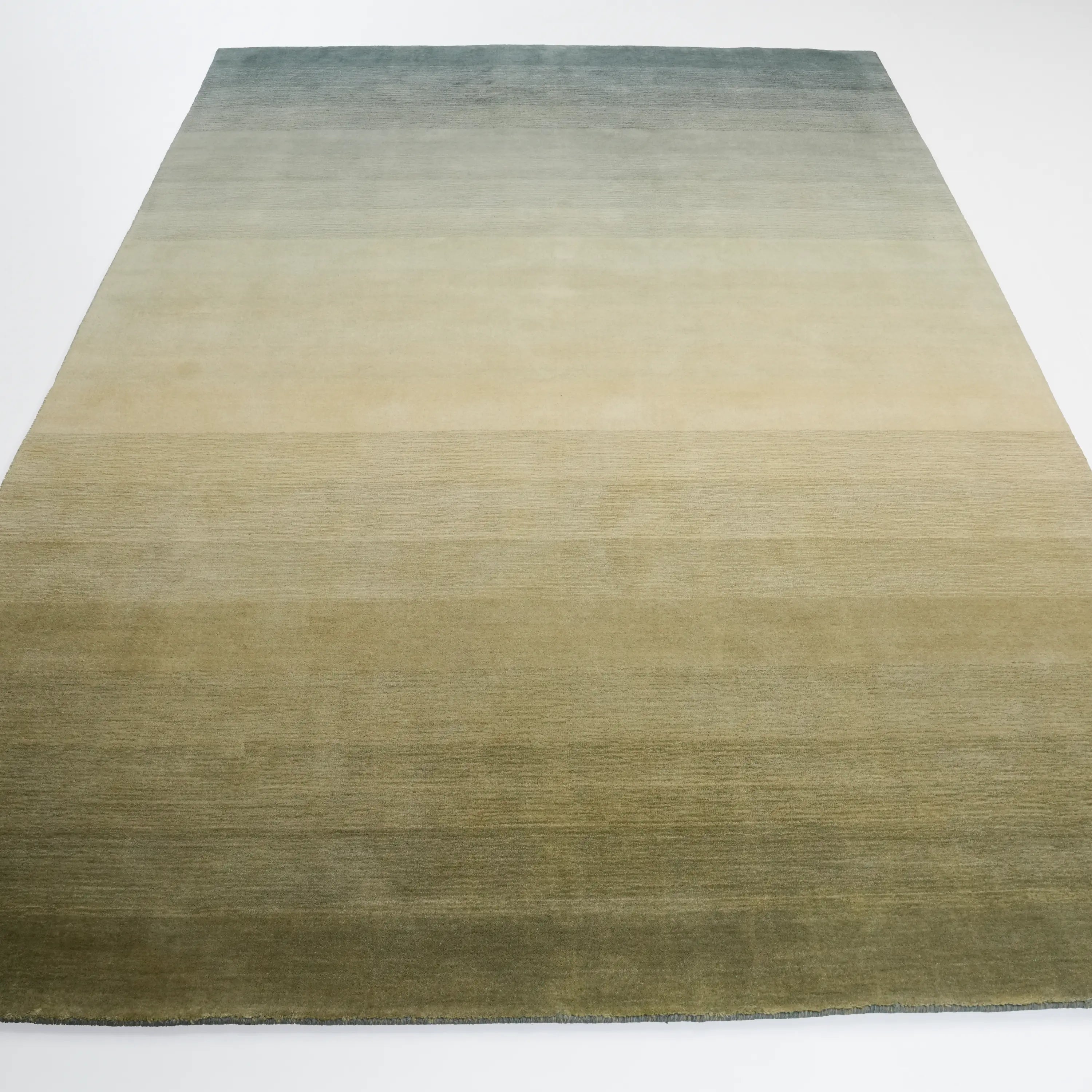 Simple Patterned Green Wool Loom Woven Rug