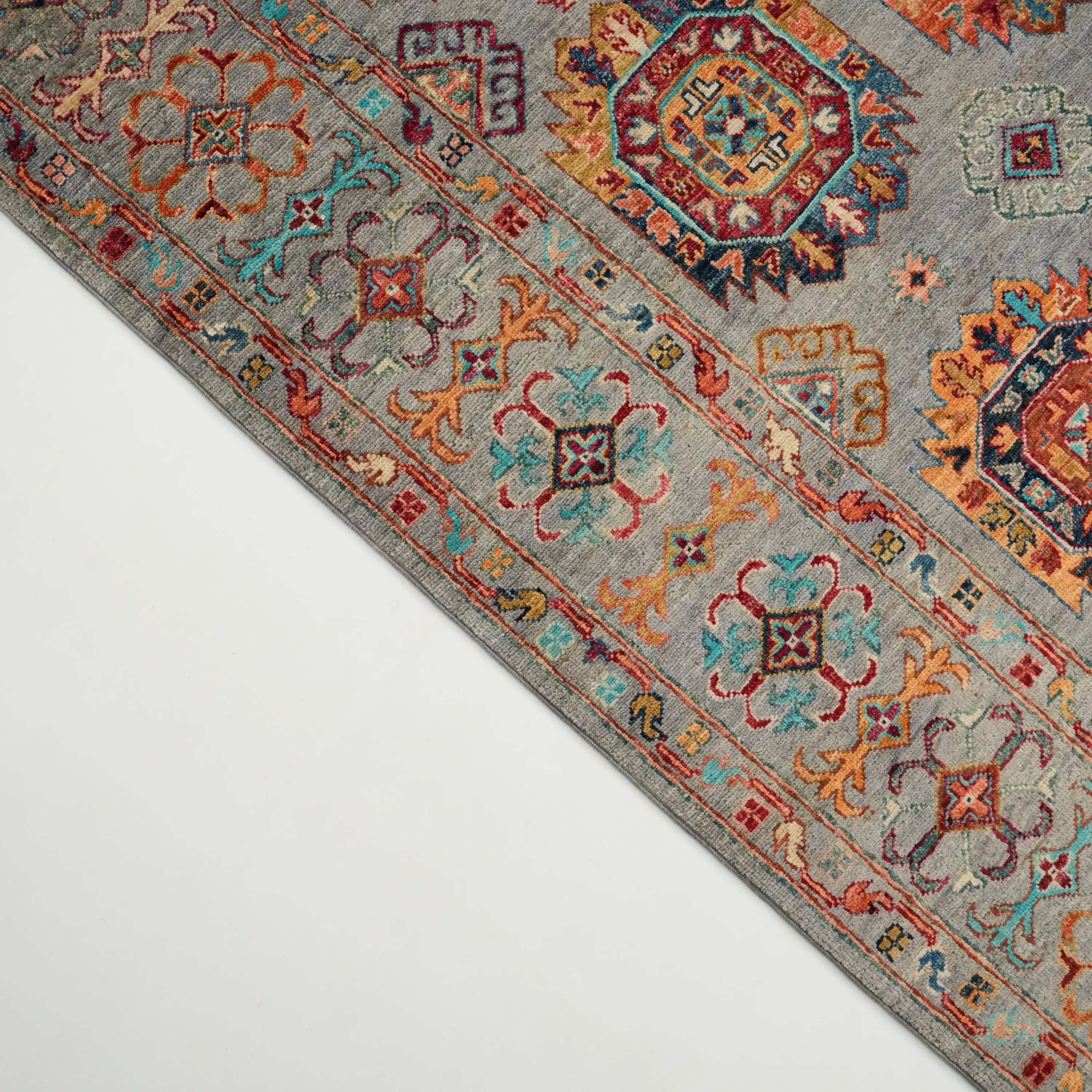 Şahzade Series Handwoven Anatolian Patterned Gray Wool Rug