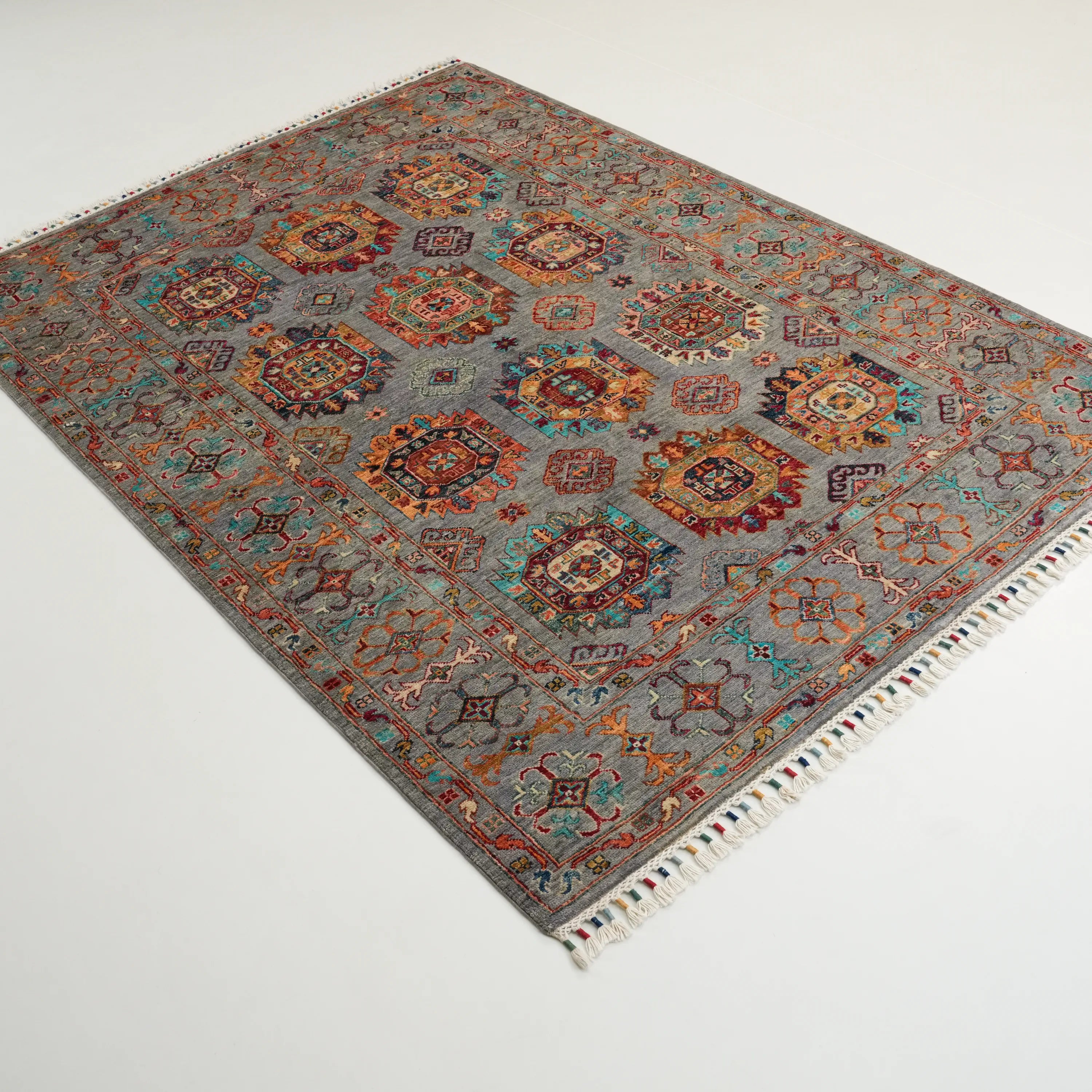 Şahzade Series Handwoven Anatolian Patterned Gray Wool Rug