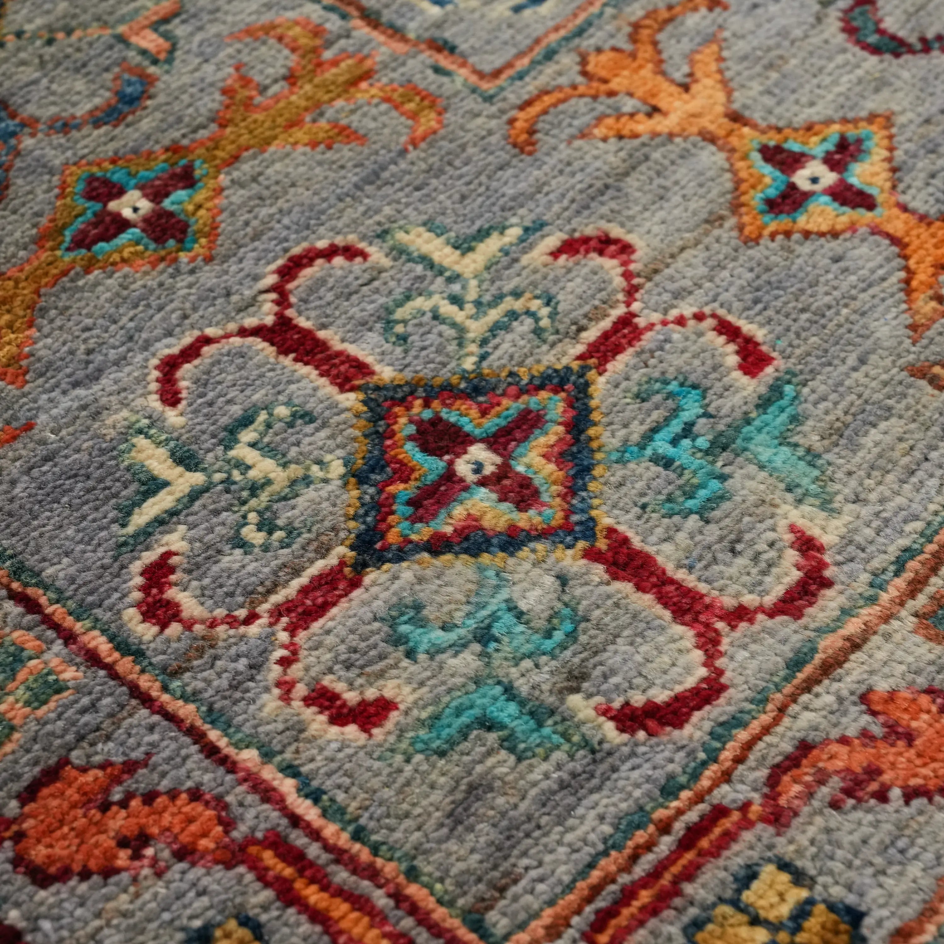 Şahzade Series Handwoven Anatolian Patterned Gray Wool Rug