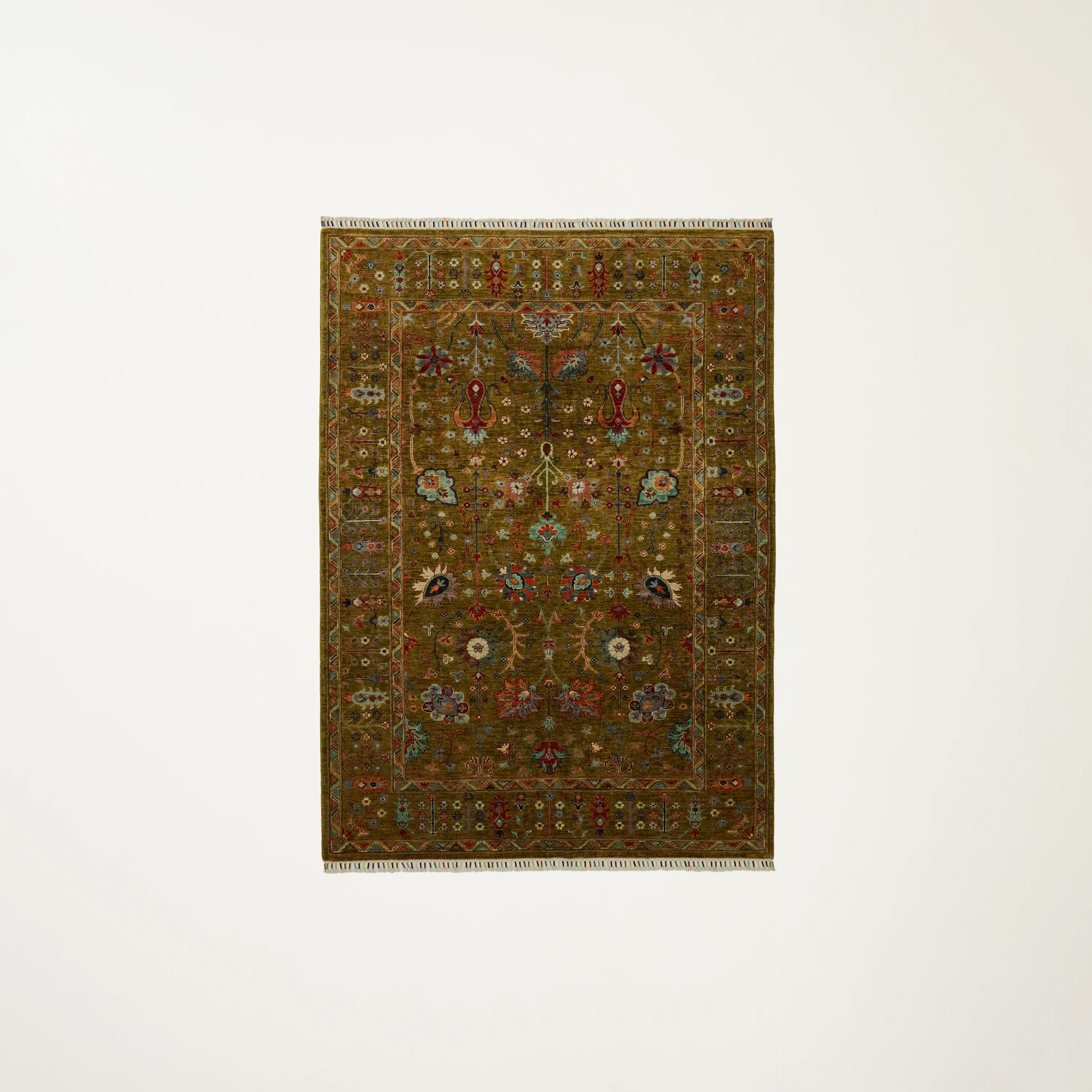 Şahzade Serisi El Dokuma Çiçek Desenli Yeşil Yün Halı