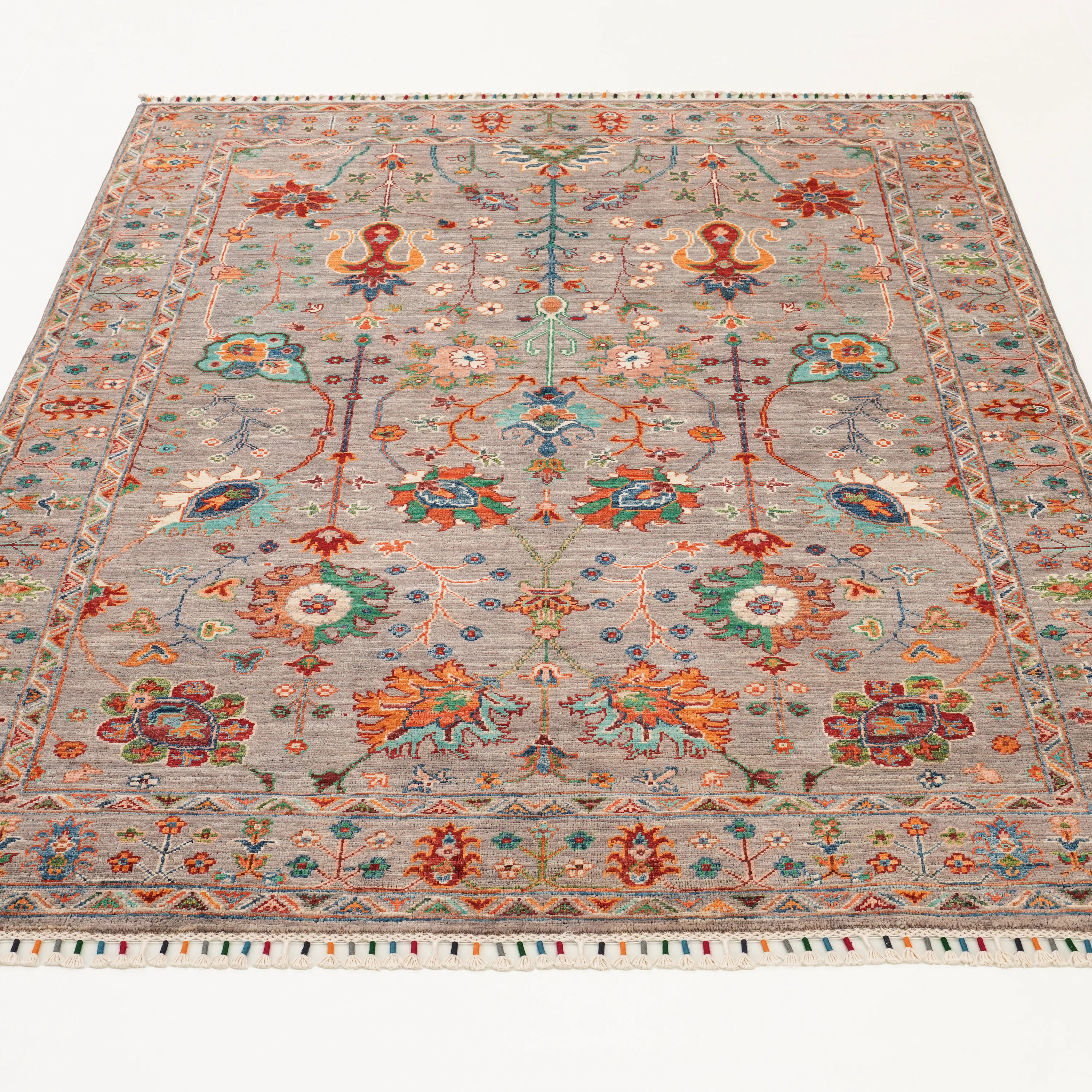 Şahzade Series Handwoven Uşak Patterned Gray Wool Rug