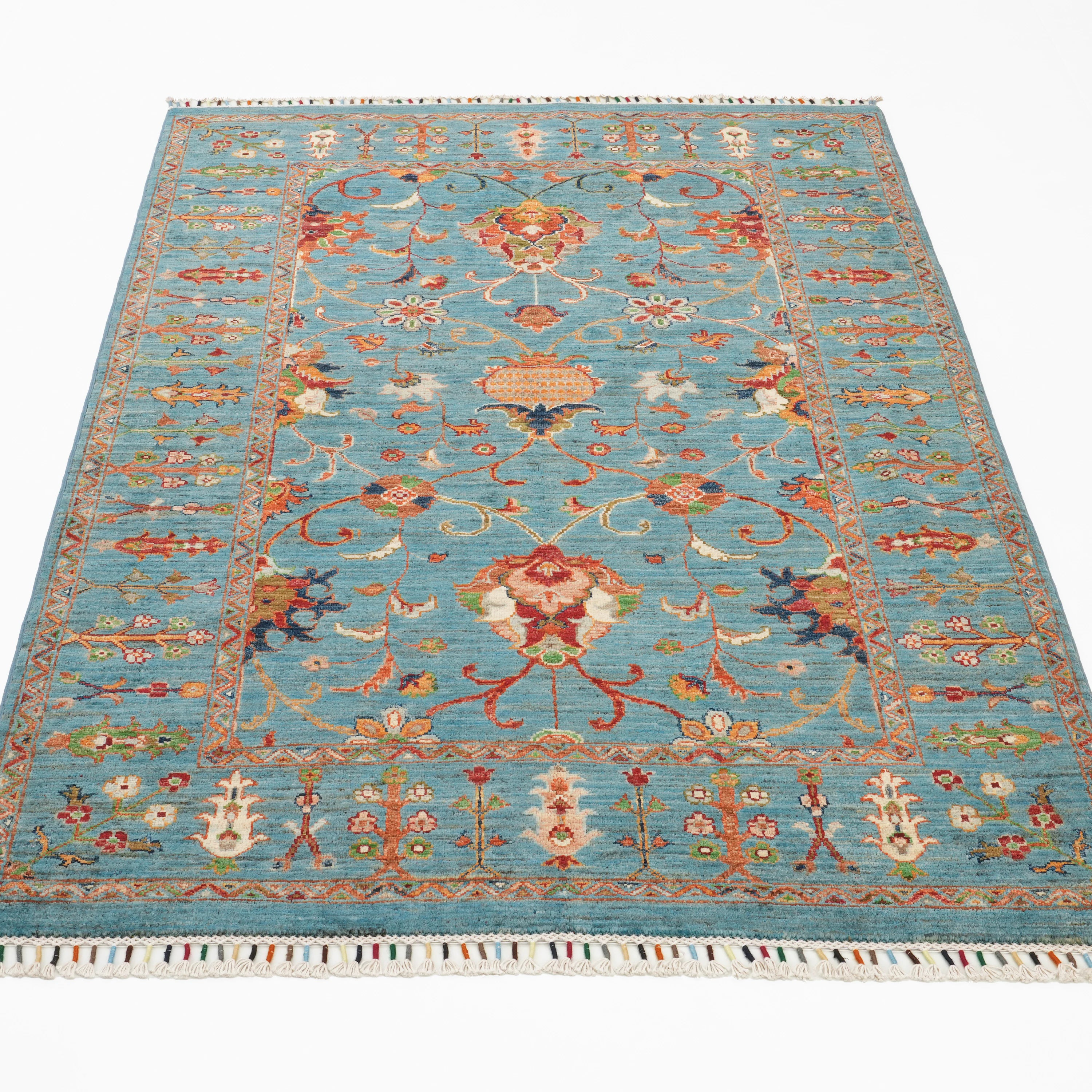 Şahzade Series Handwoven Uşak Patterned Blue Wool Rug