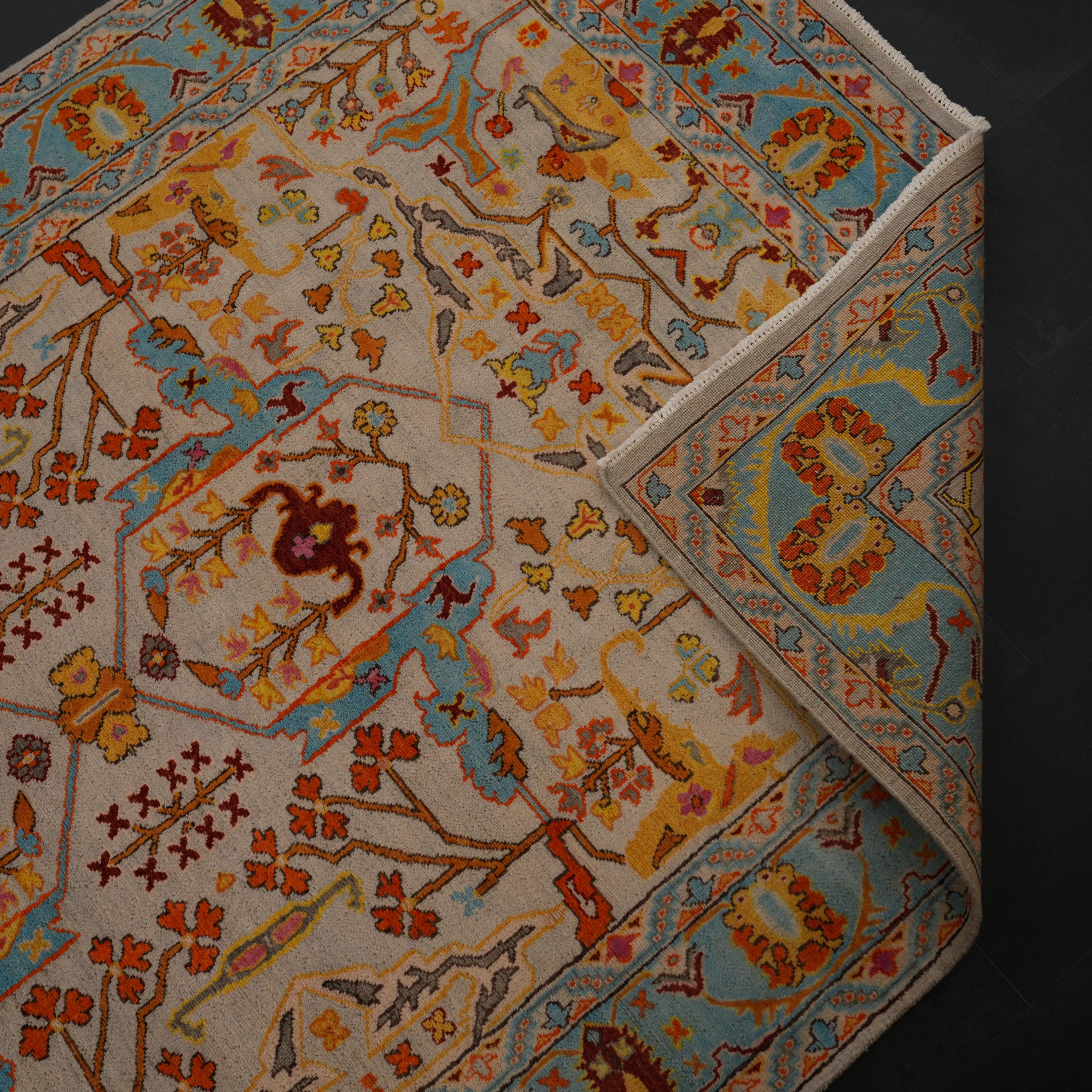 Şahzade Serisi El Dokuma Uşak Desenli Yün Turkuaz Halı