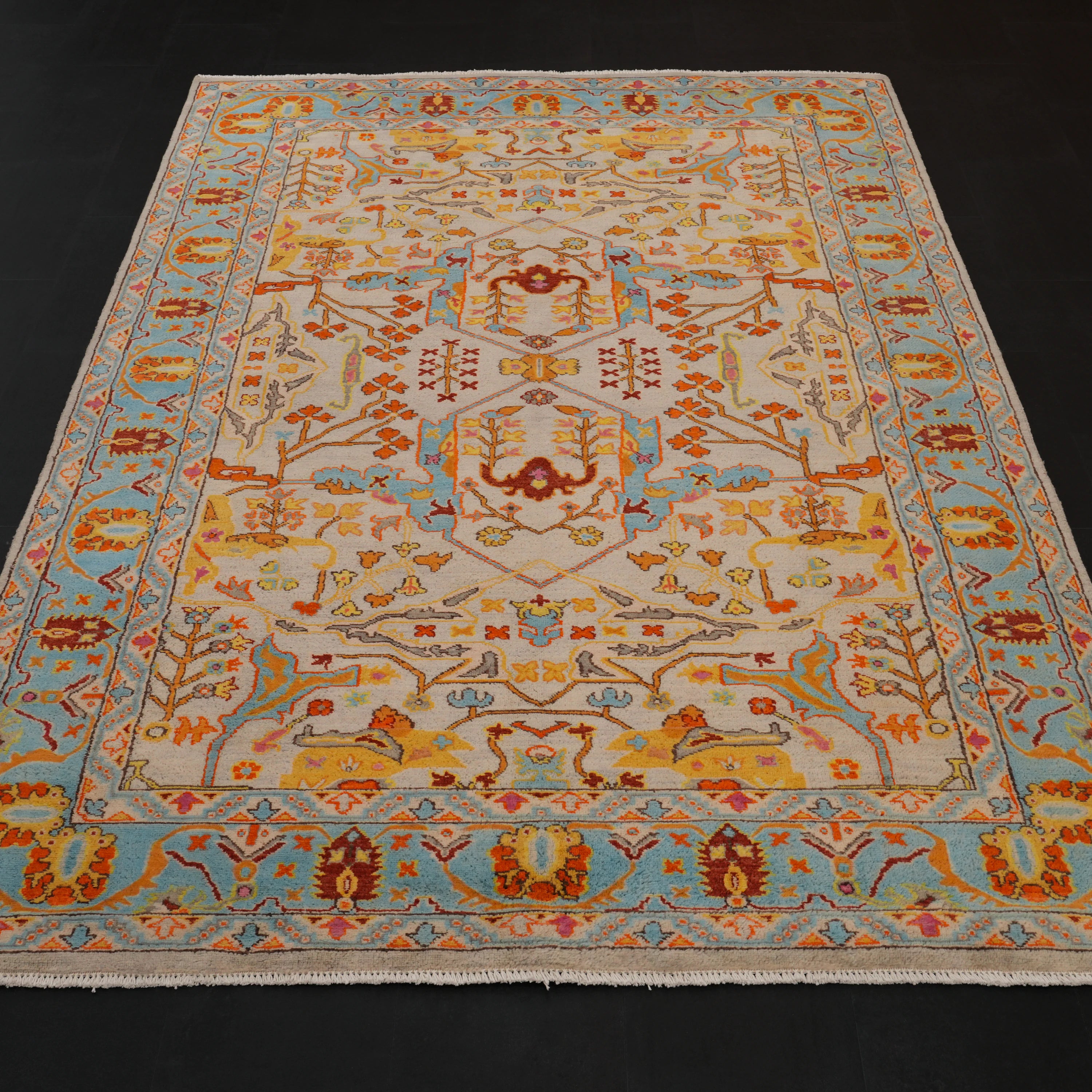 Şahzade Serisi El Dokuma Uşak Desenli Yün Turkuaz Halı